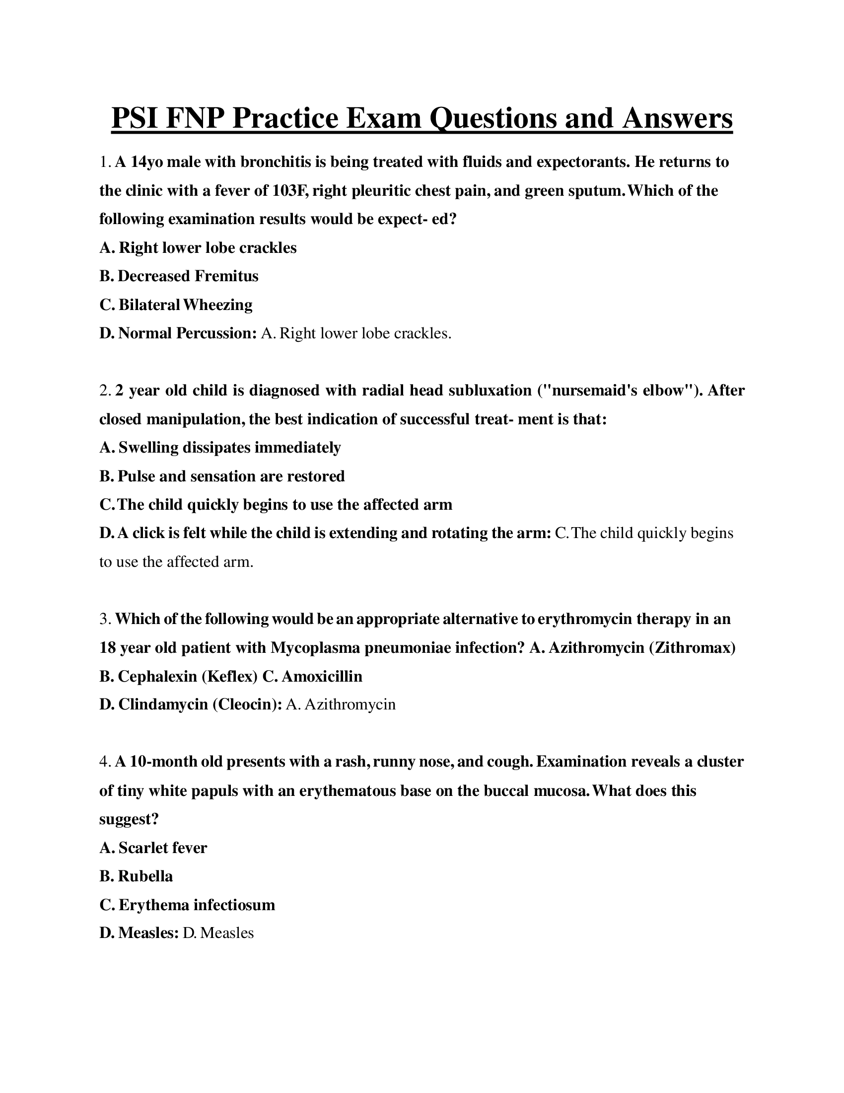 PSI FNP Practice Exam Questions and Answers