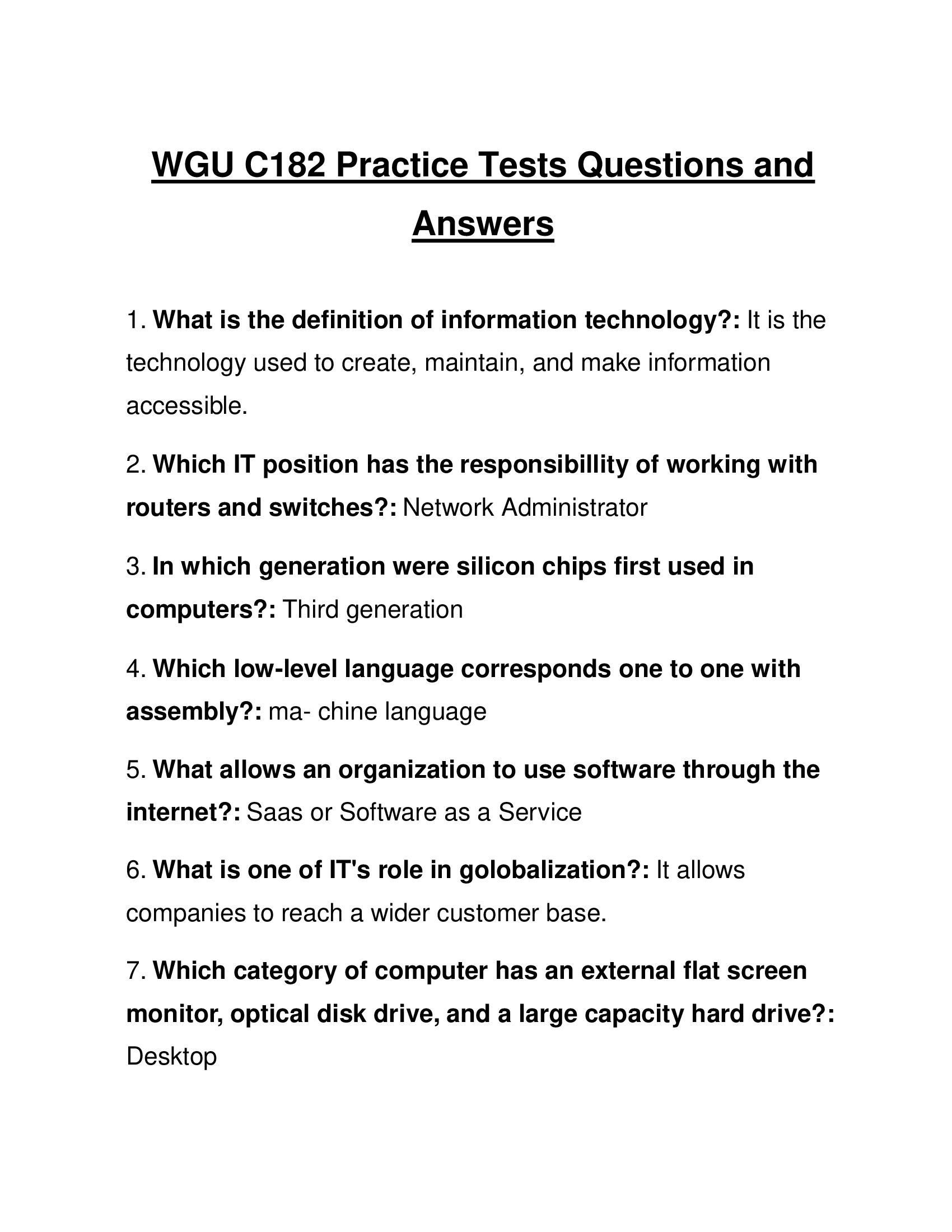 WGU C182 Practice Tests Questions and Answers