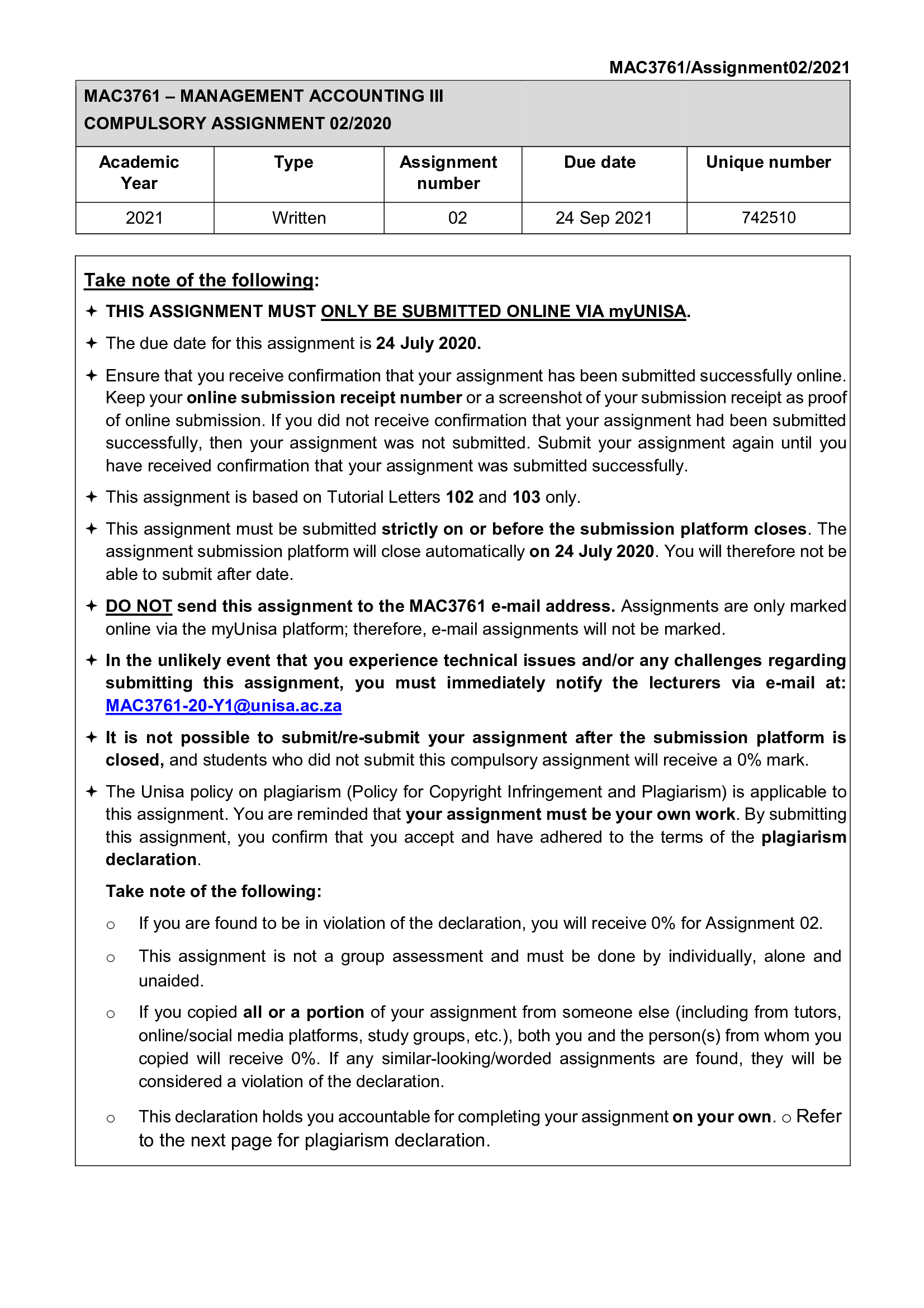 MAC3761 Assignment 02 2021