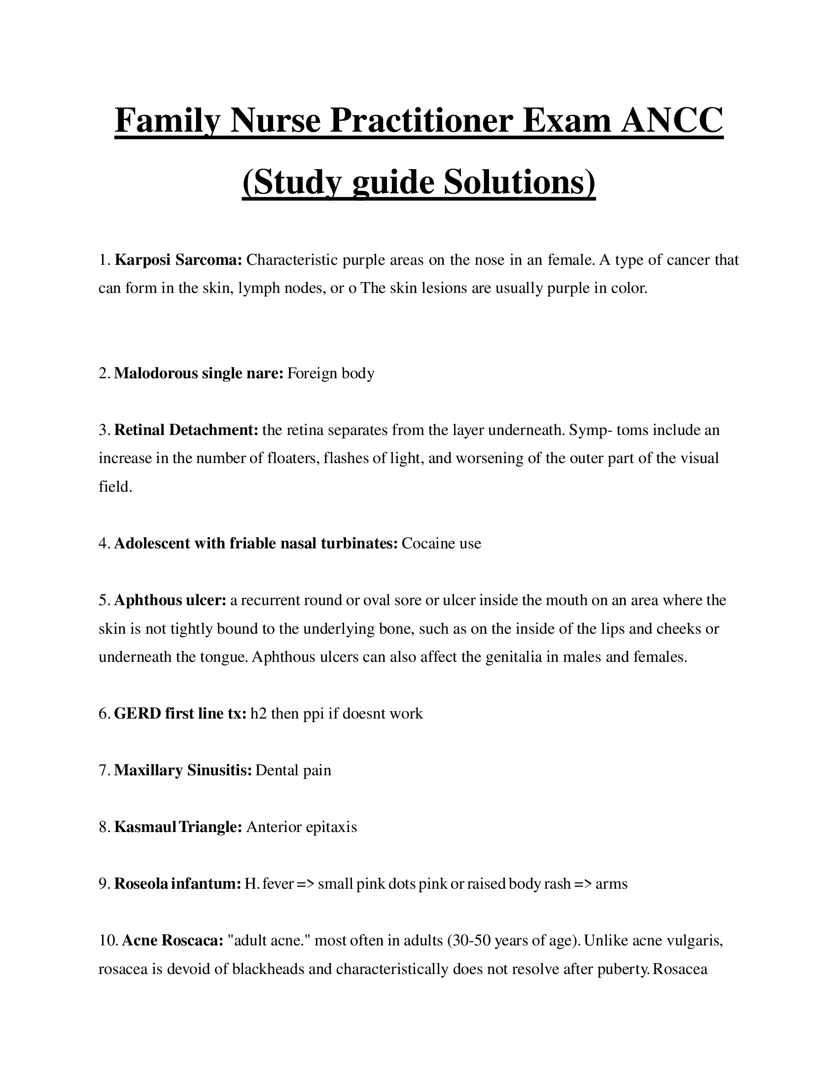 Family Nurse Practitioner Exam ANCC (Study guide Solutions)