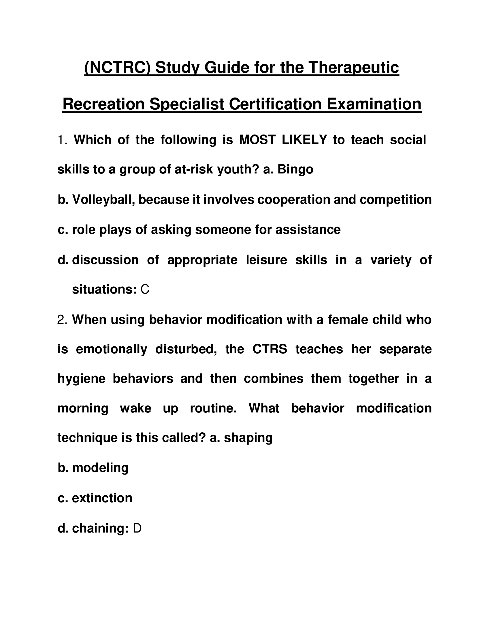 (NCTRC) Study Guide for the Therapeutic Recreation Specialist Certification Examination 2023