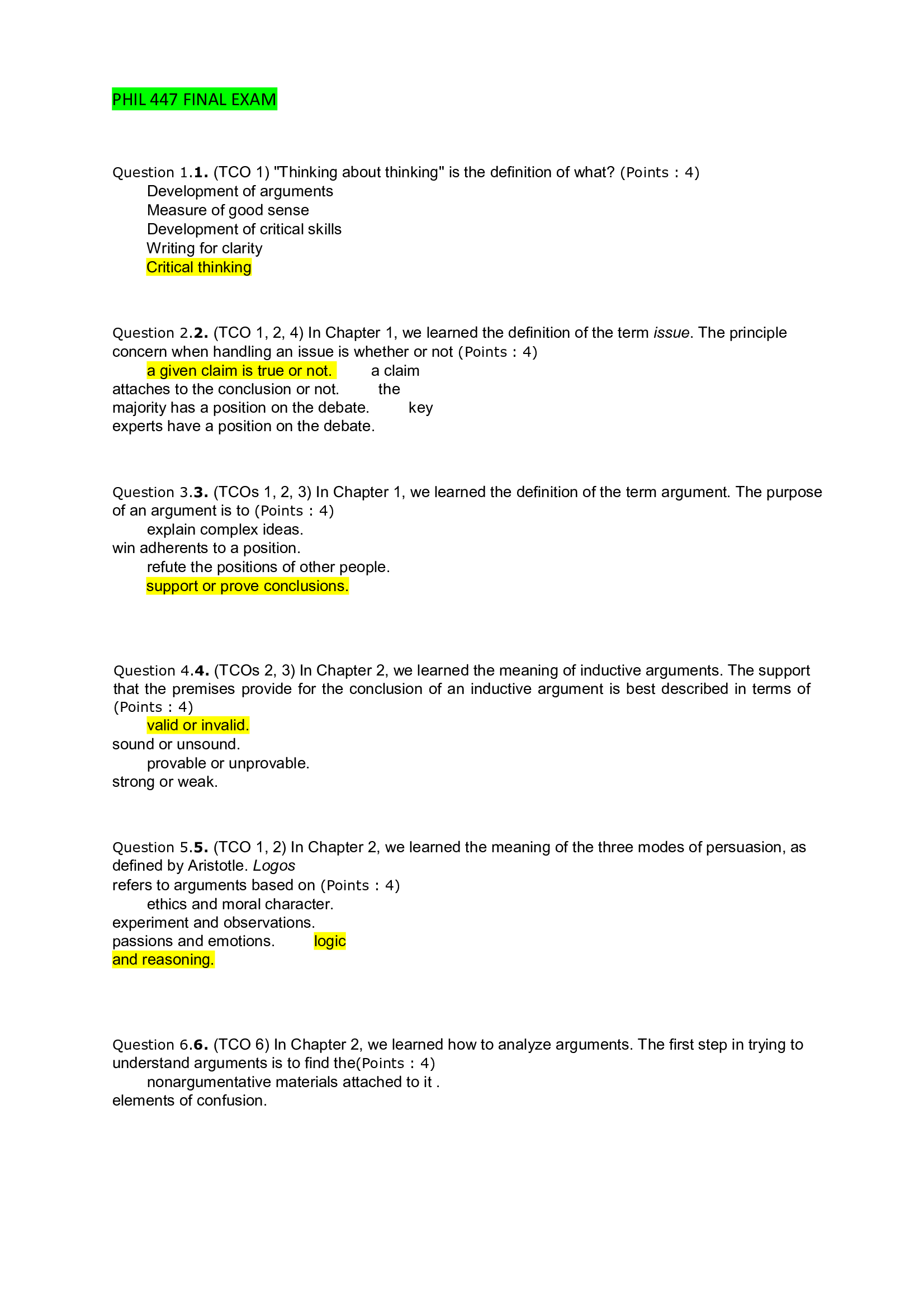 PHIL 447 Final Exam 2026 with Correct Answers