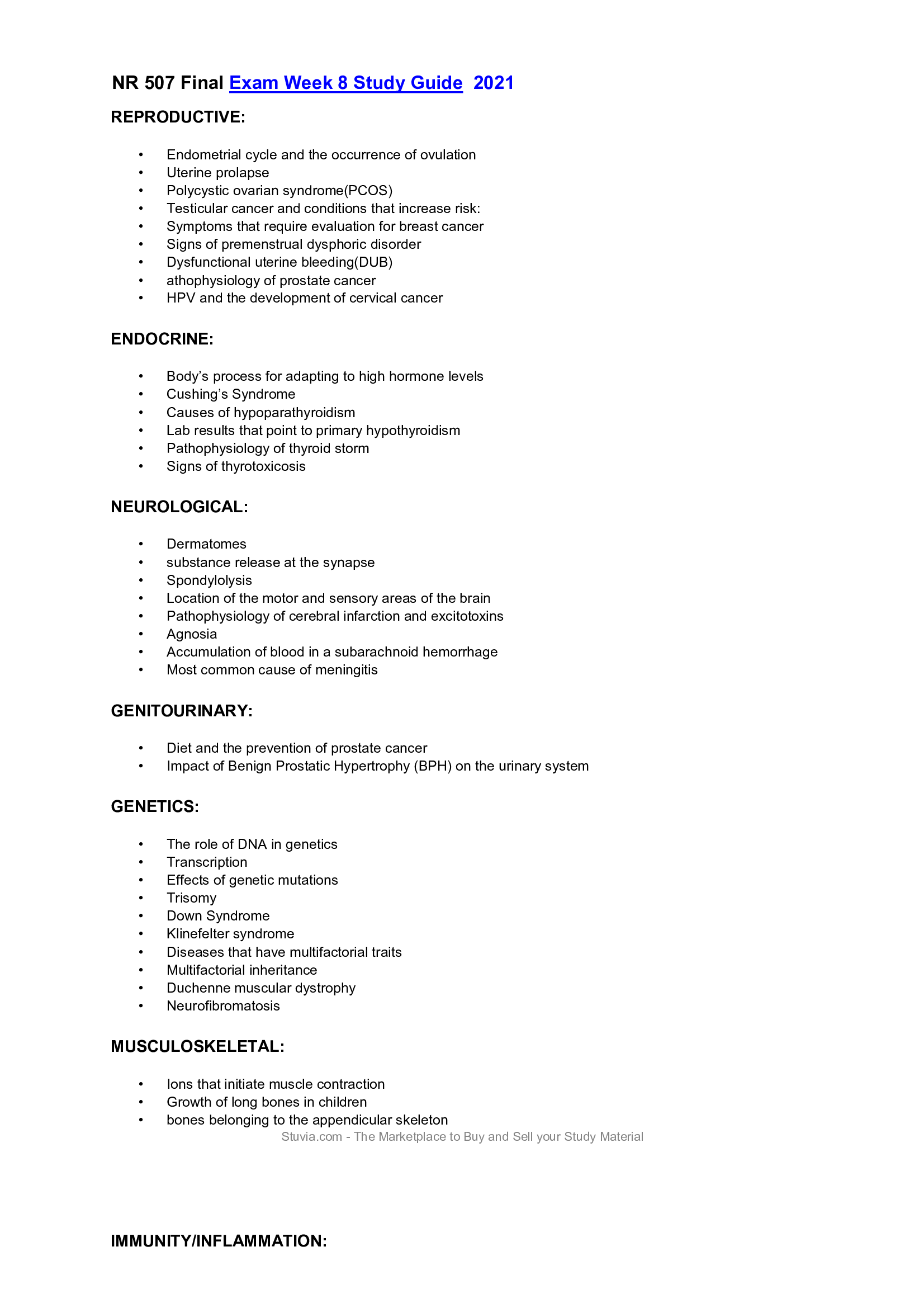 NR 507 Final Exam Week 8 Study Guide