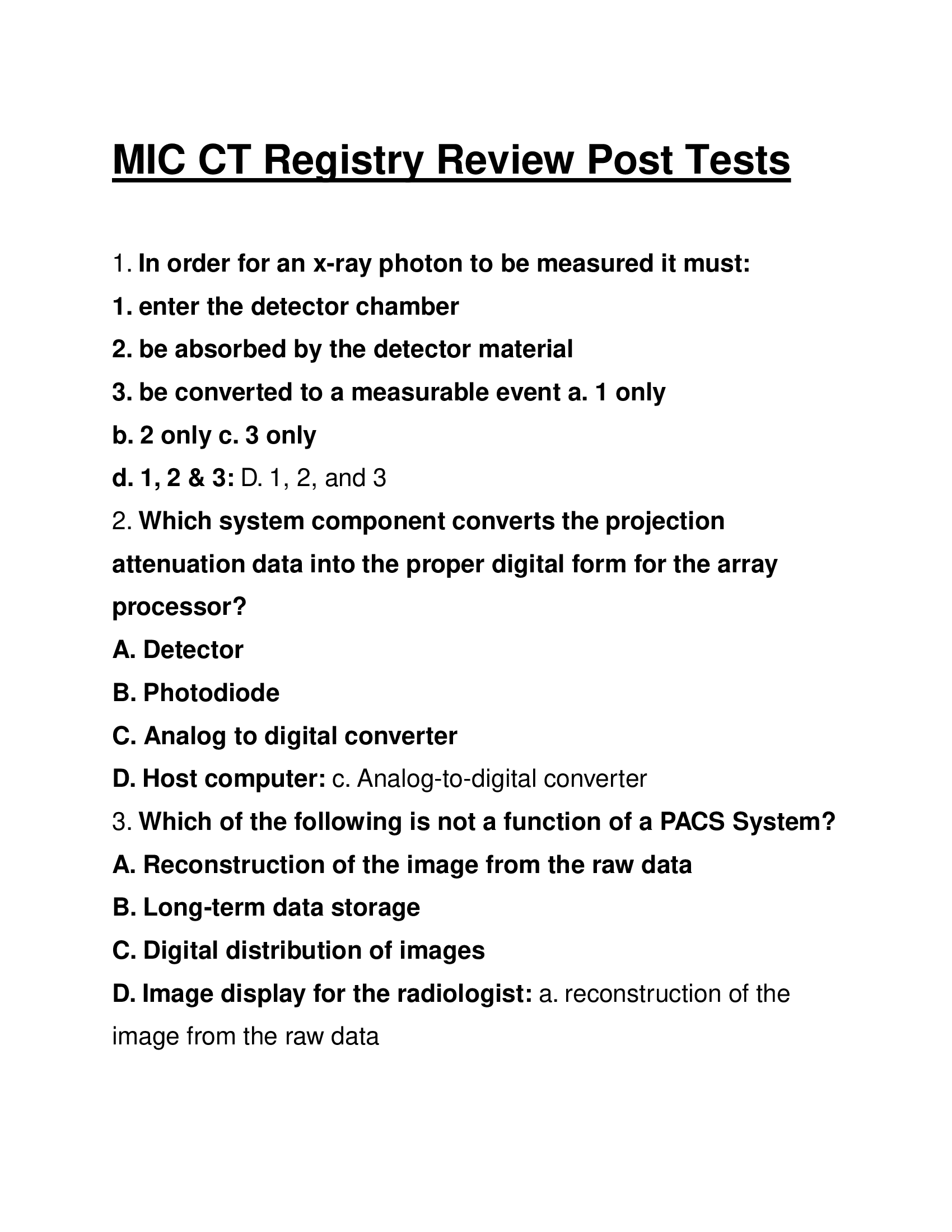 MIC CT Registry Review Post Tests Questions and Answers 2024