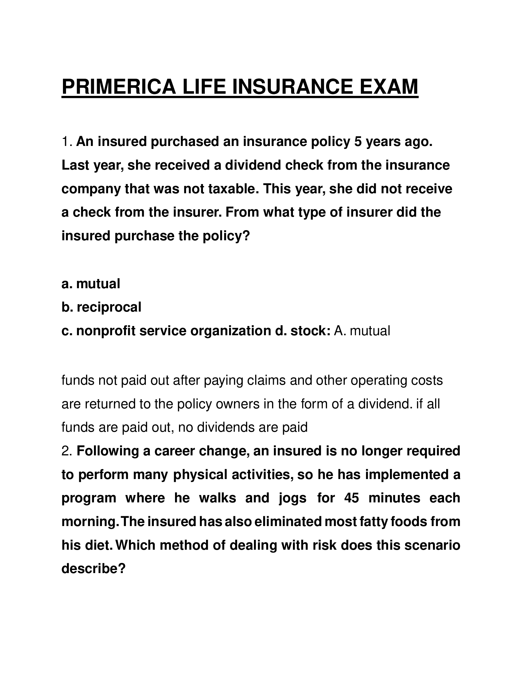 PRIMERICA Life Insurance Real Exam Questions and Answers 2024