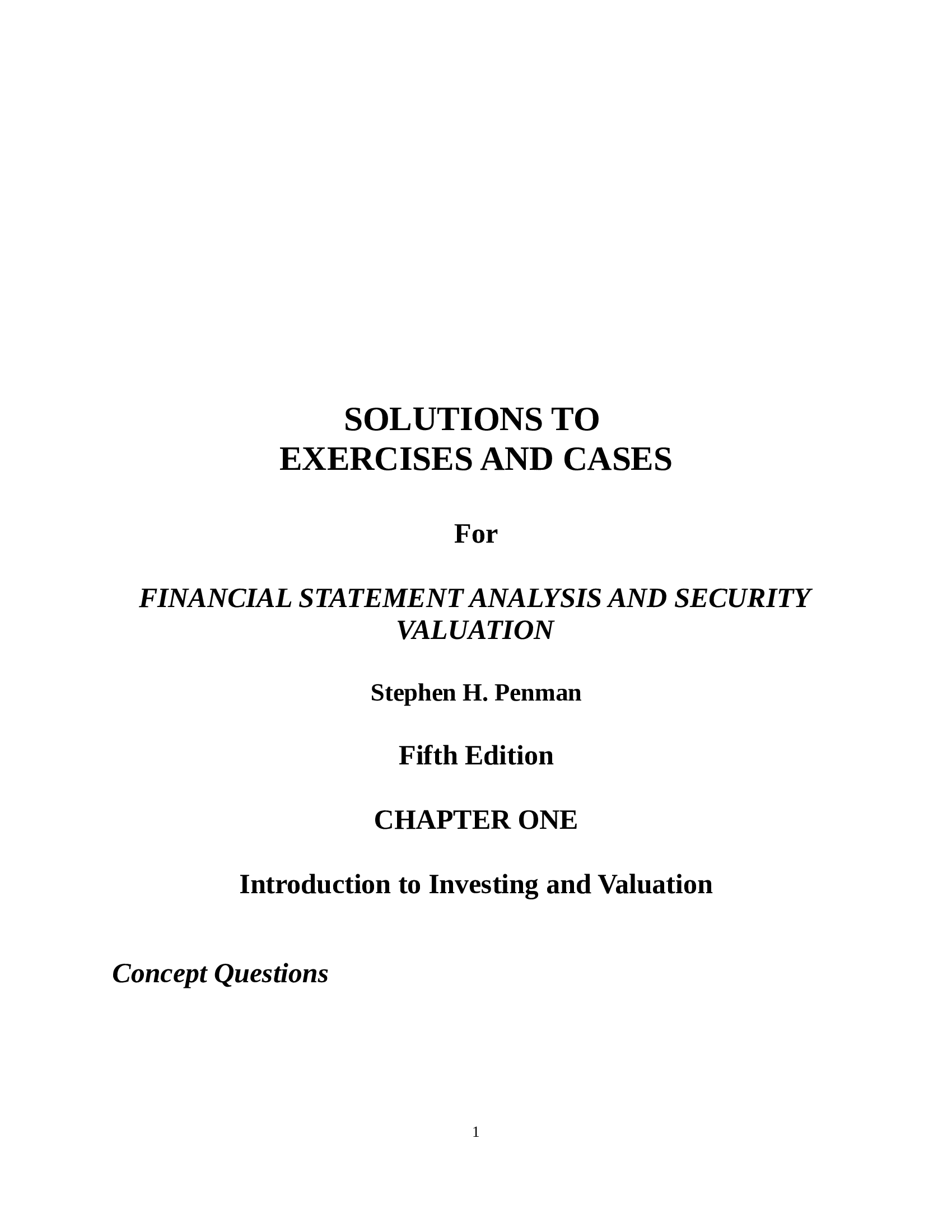 Solution Manual For Financial Statement Analysis And Security Valuation 5th Edition By Penman