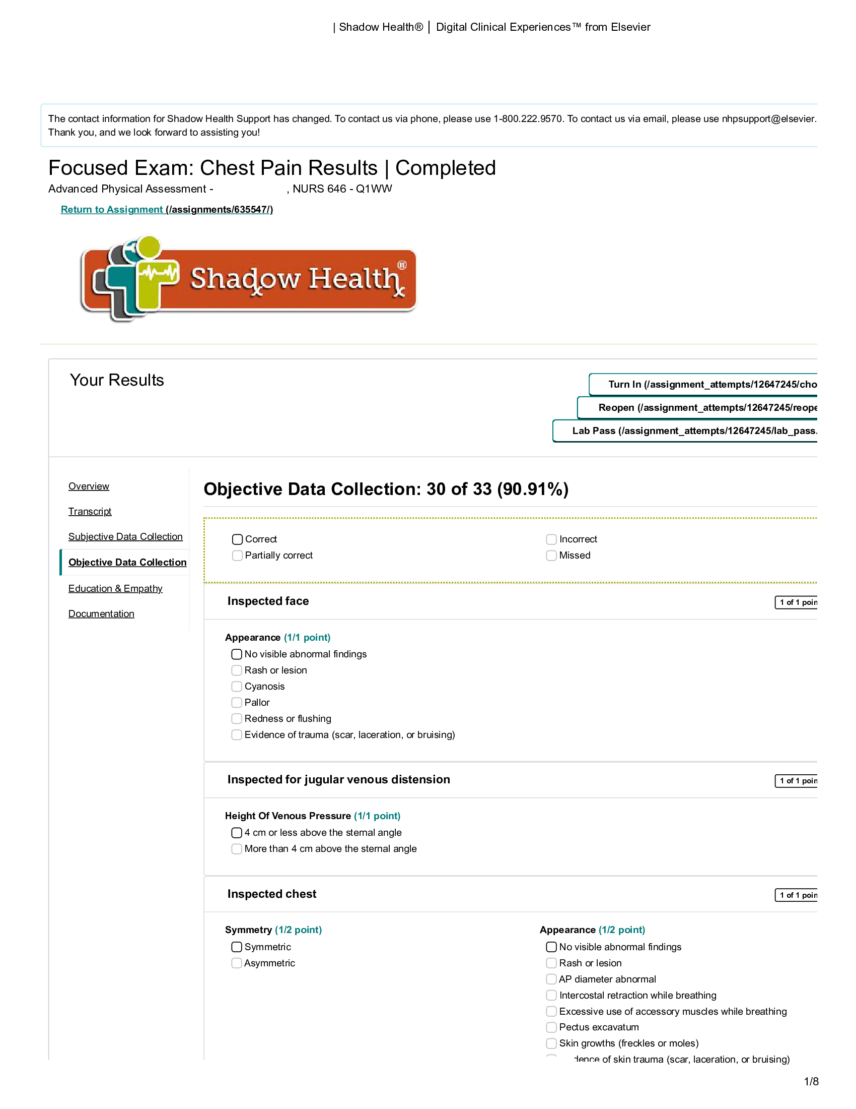 Brian Foster | Objective | Focused Exam: Chest Pain Results / Shadow Health Exam Assessment
