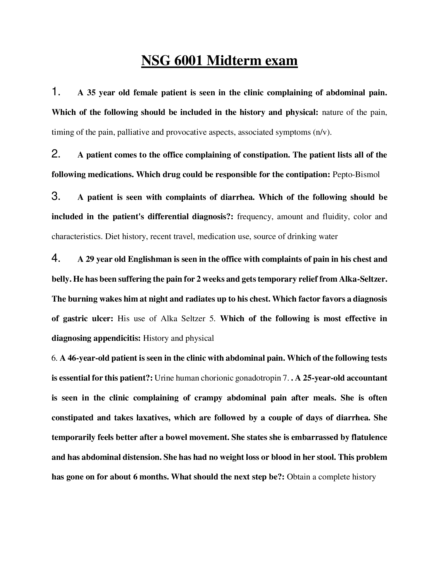 NSG 6001 Midterm Real Exam 2023