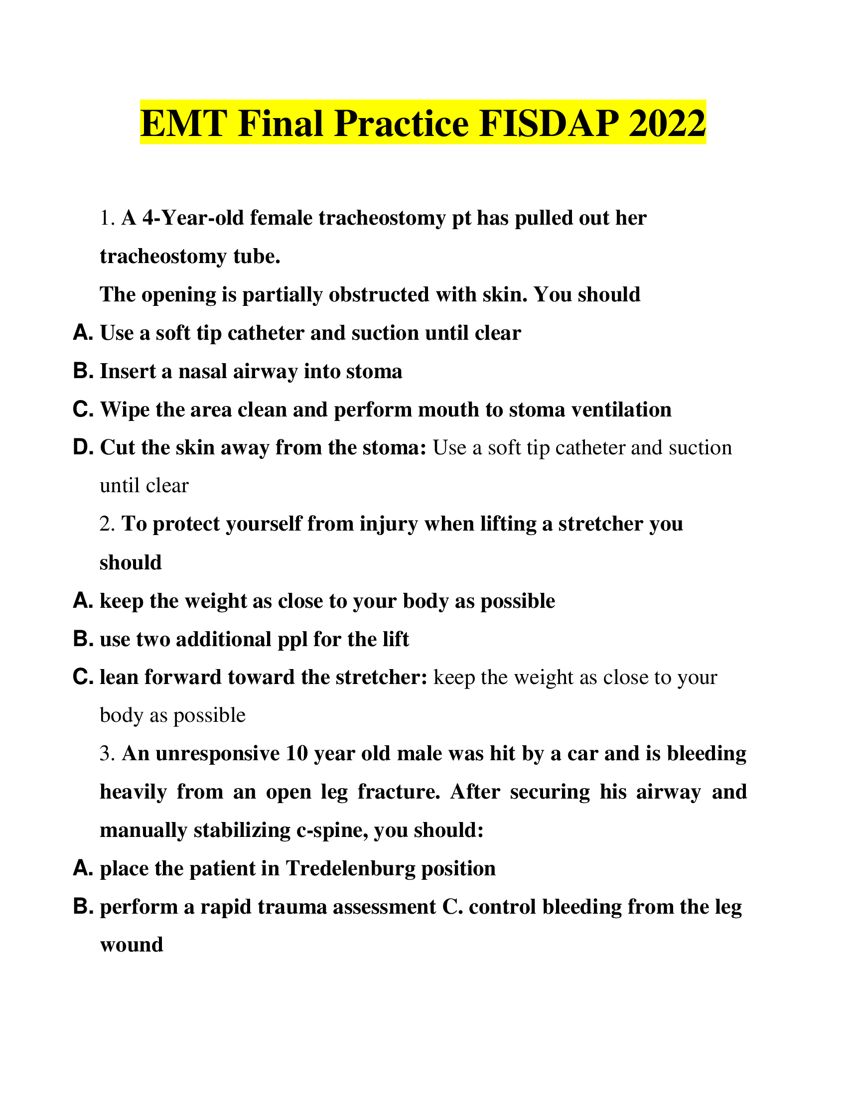 EMT Final Practice FISDAP 2022