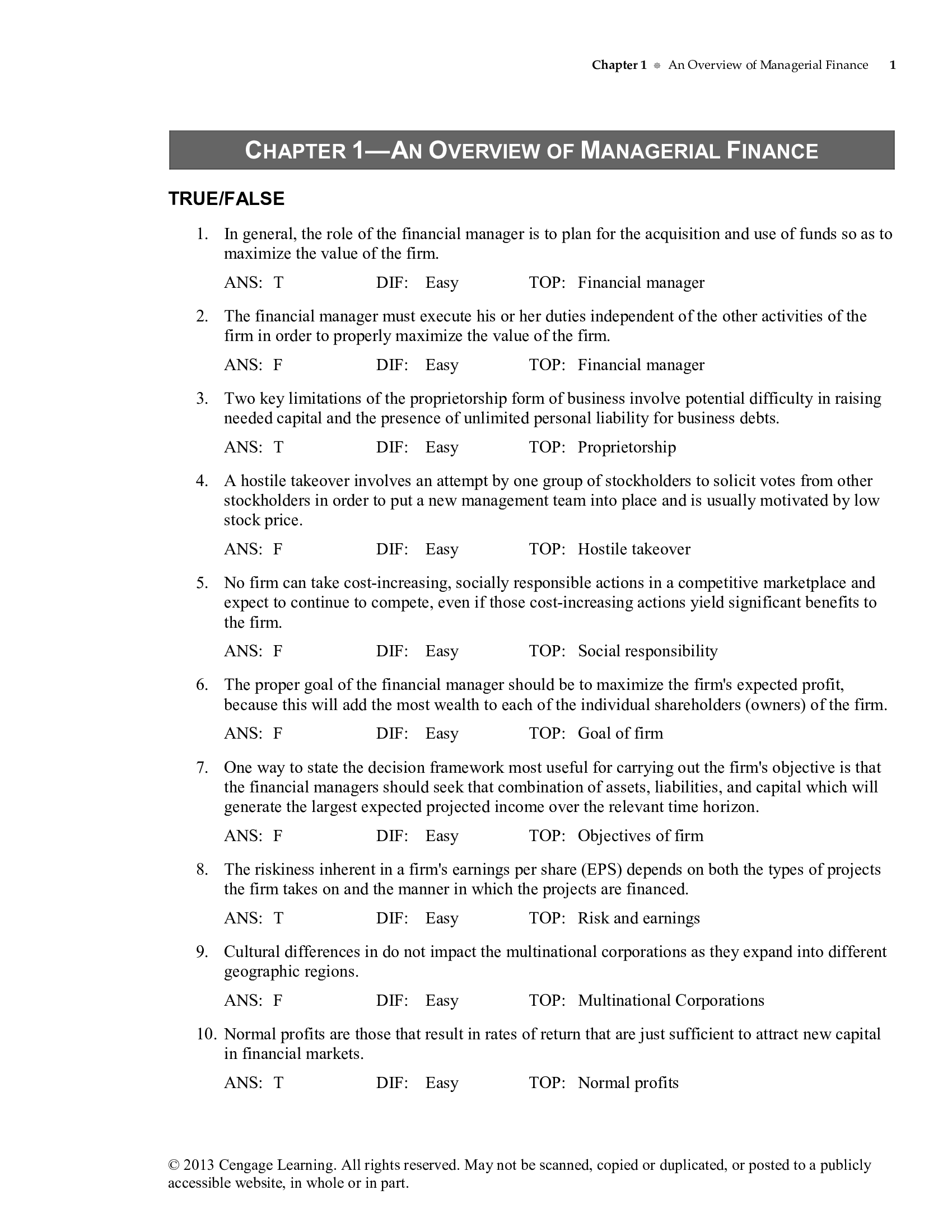 Test Bank For CFIN 3 3rd Edition Besley