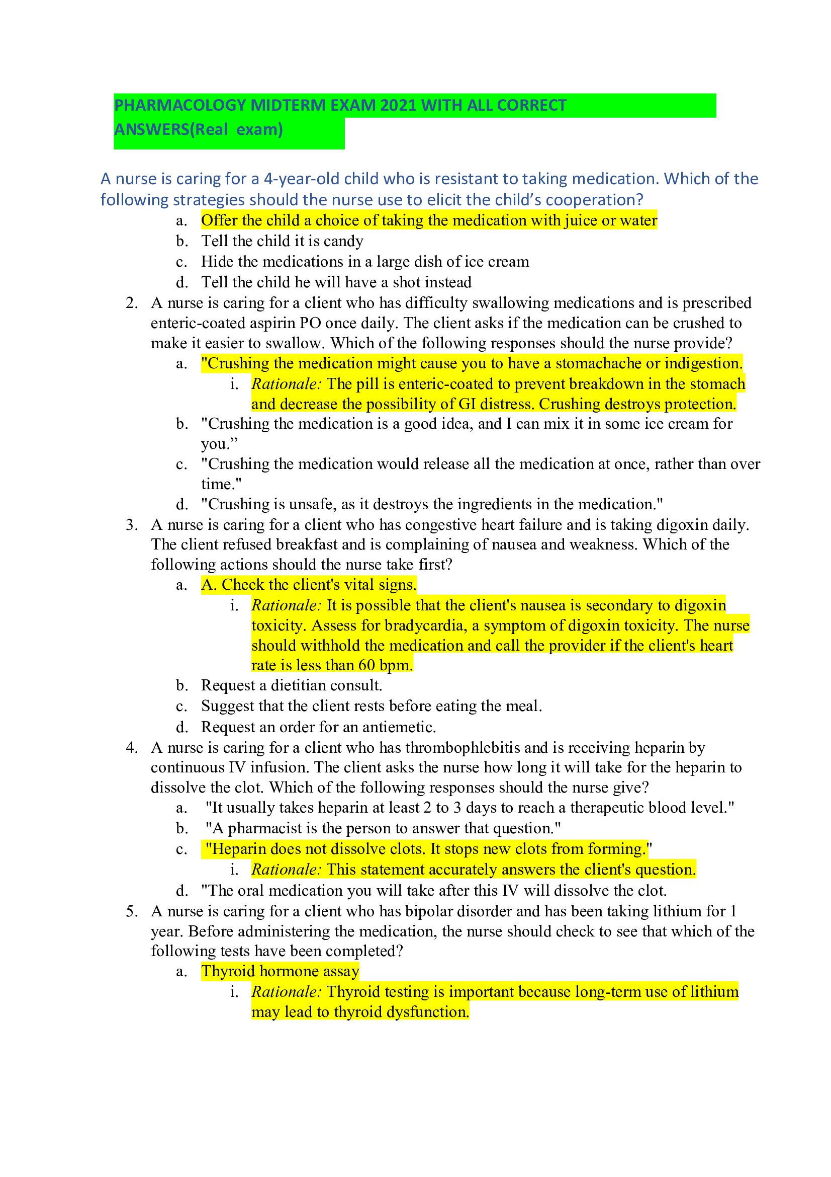 PHARMACOLOGY MIDTERM EXAM 2021 WITH ALL CORRECT ANSWERS (Real  exam)