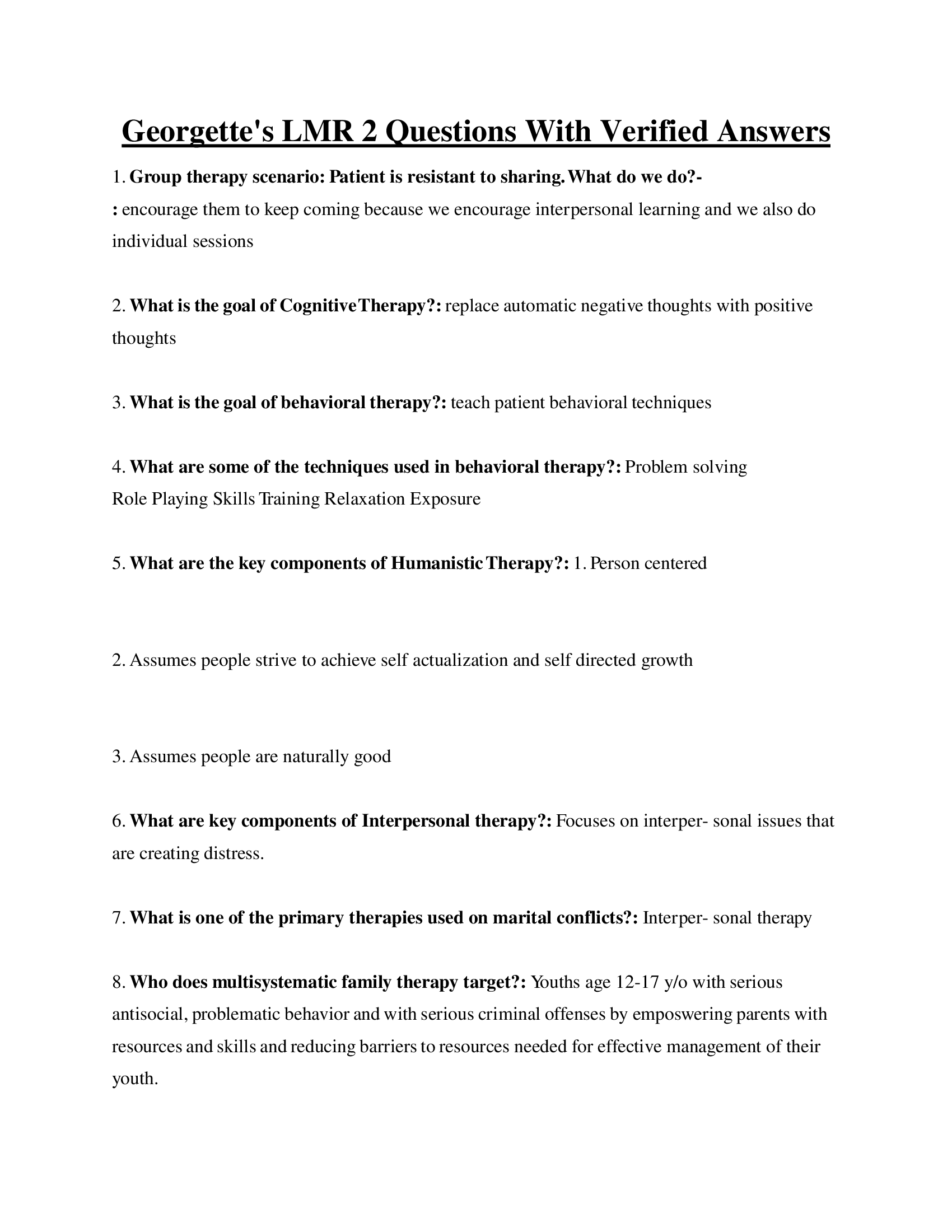 Georgettes LMR 2 Questions With Verified Answers 2024