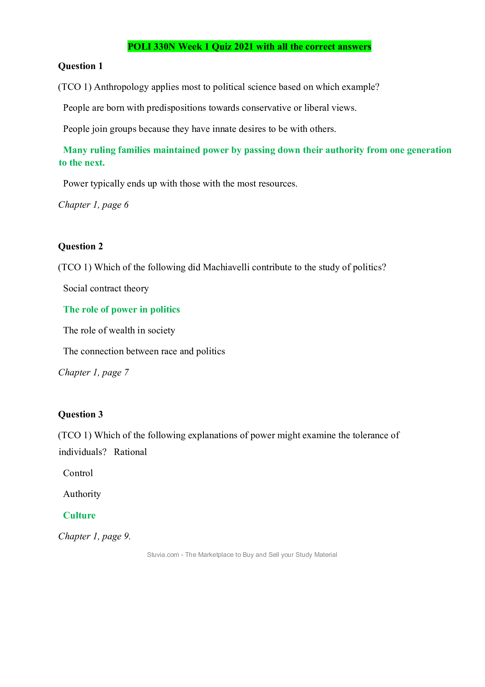 POLI 330N Week 1 Quiz 2021 with all the correct answers