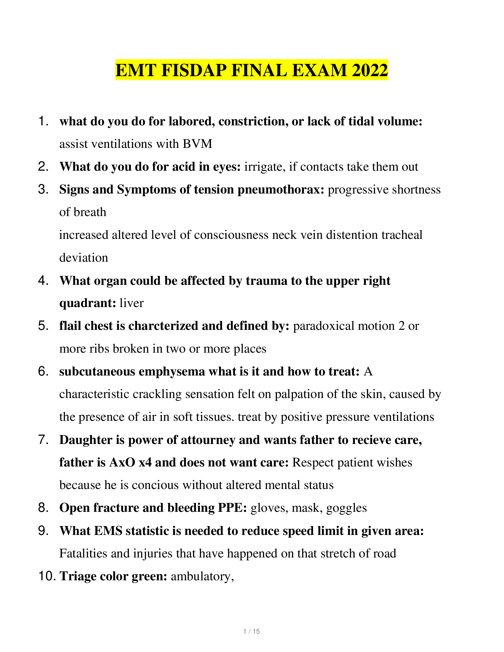 EMT FISDAP FINAL EXAM 2022