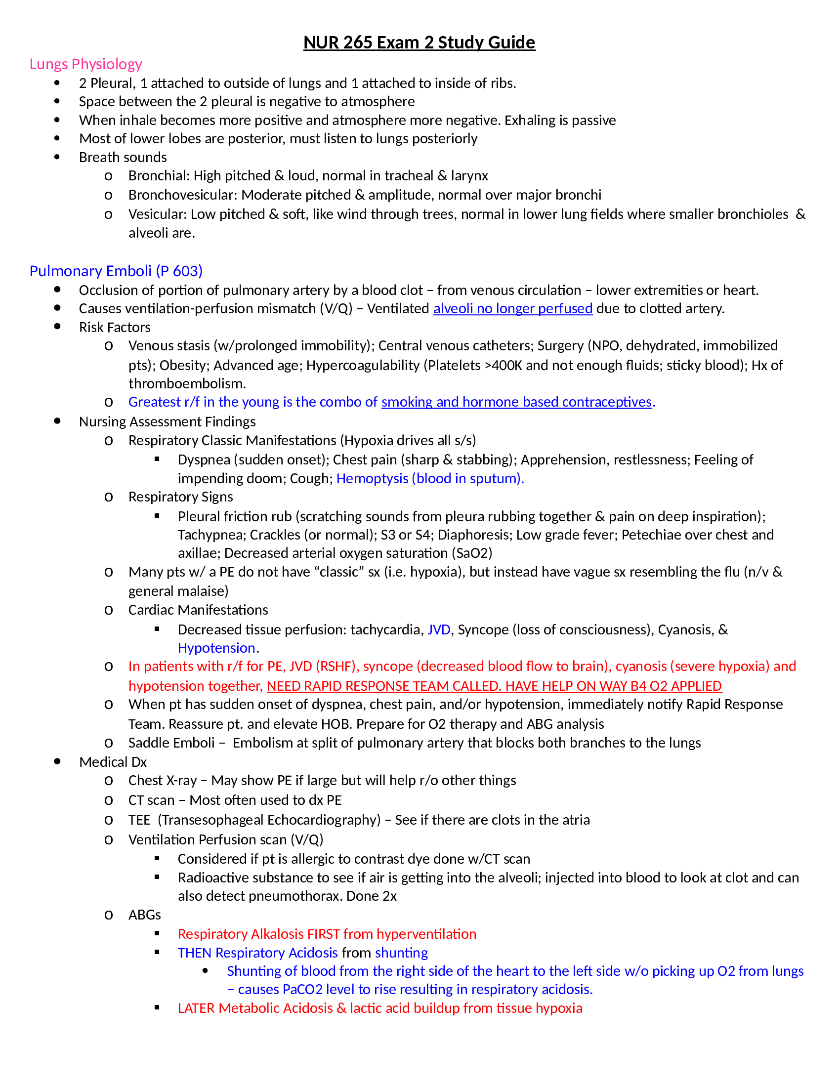 NUR 265 - Exam 2 Study Guide (100% correct)