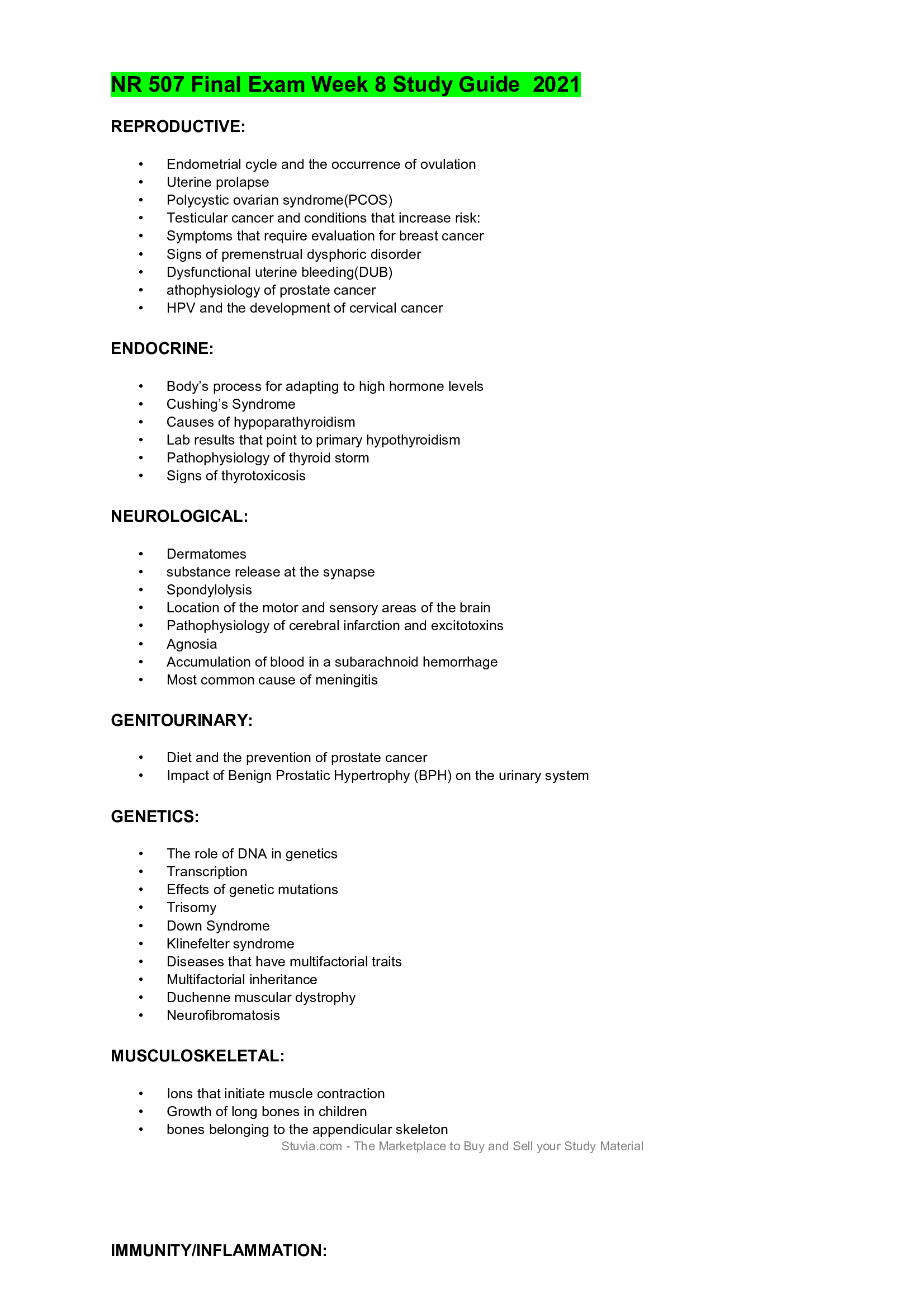 NR 507 Final Exam Week 8 Study Guide  2021
