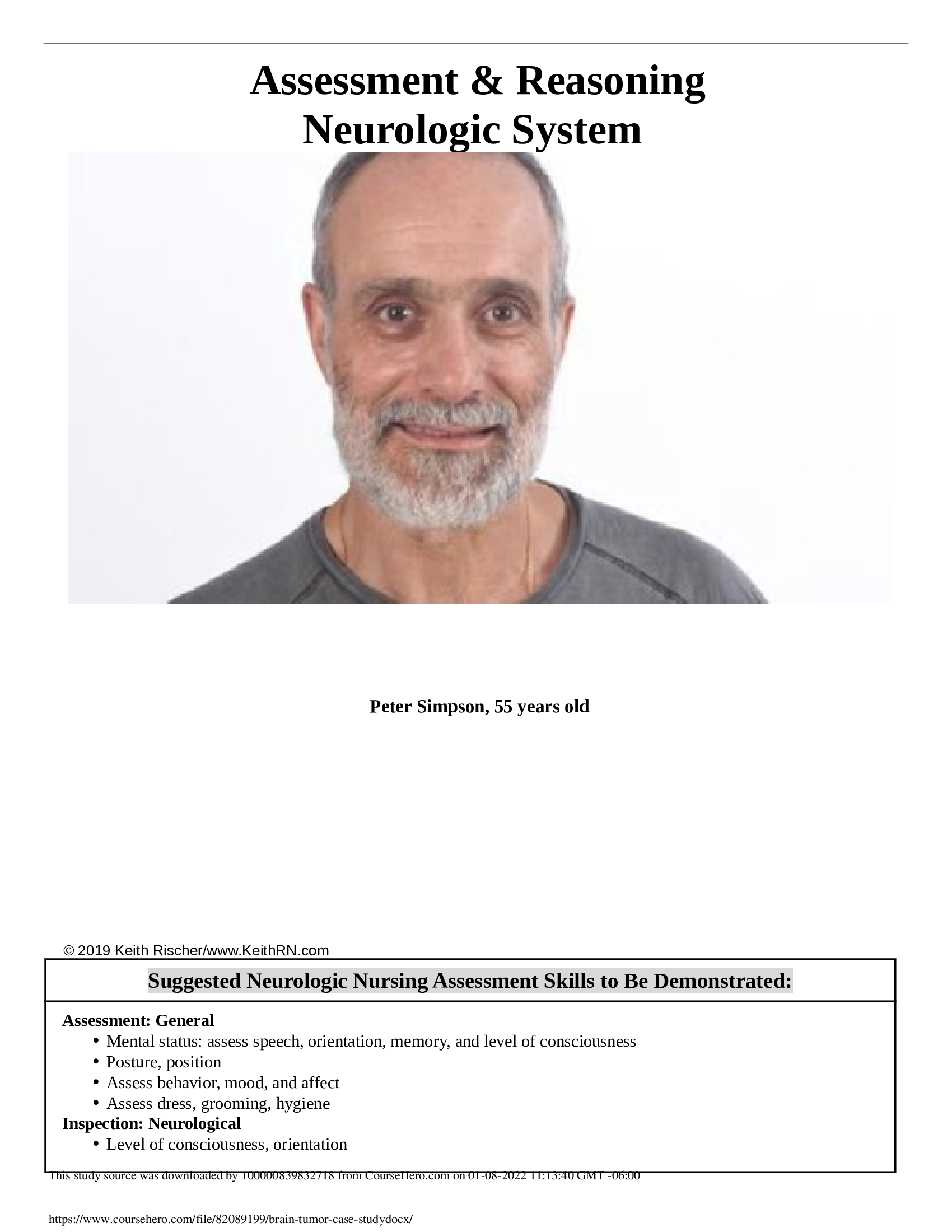 NURSING 207 Neurologic System Assessment and Reasoning Case Study- Peter Simpson 55 Years old