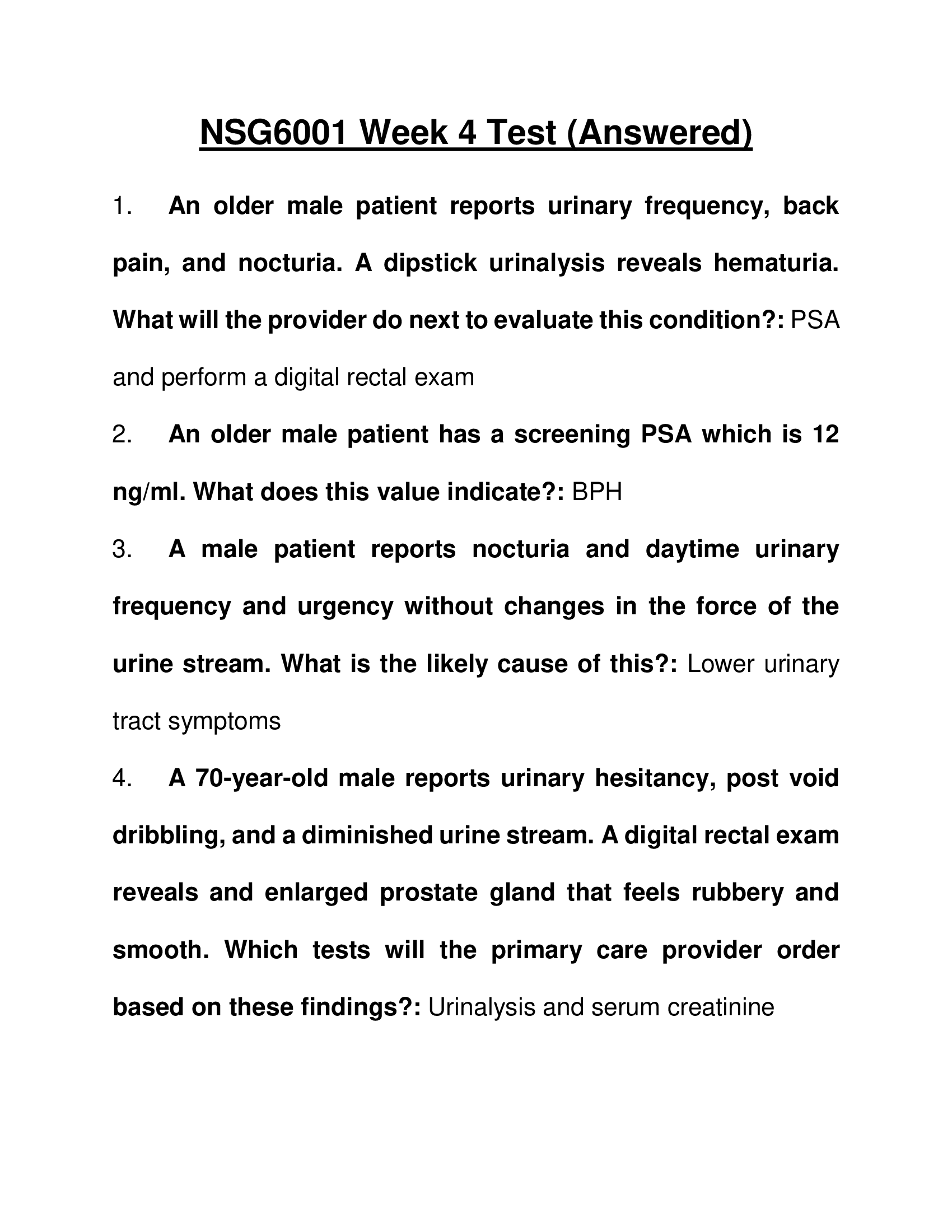 NSG6001 Week 4 Test 2023 (Answered)