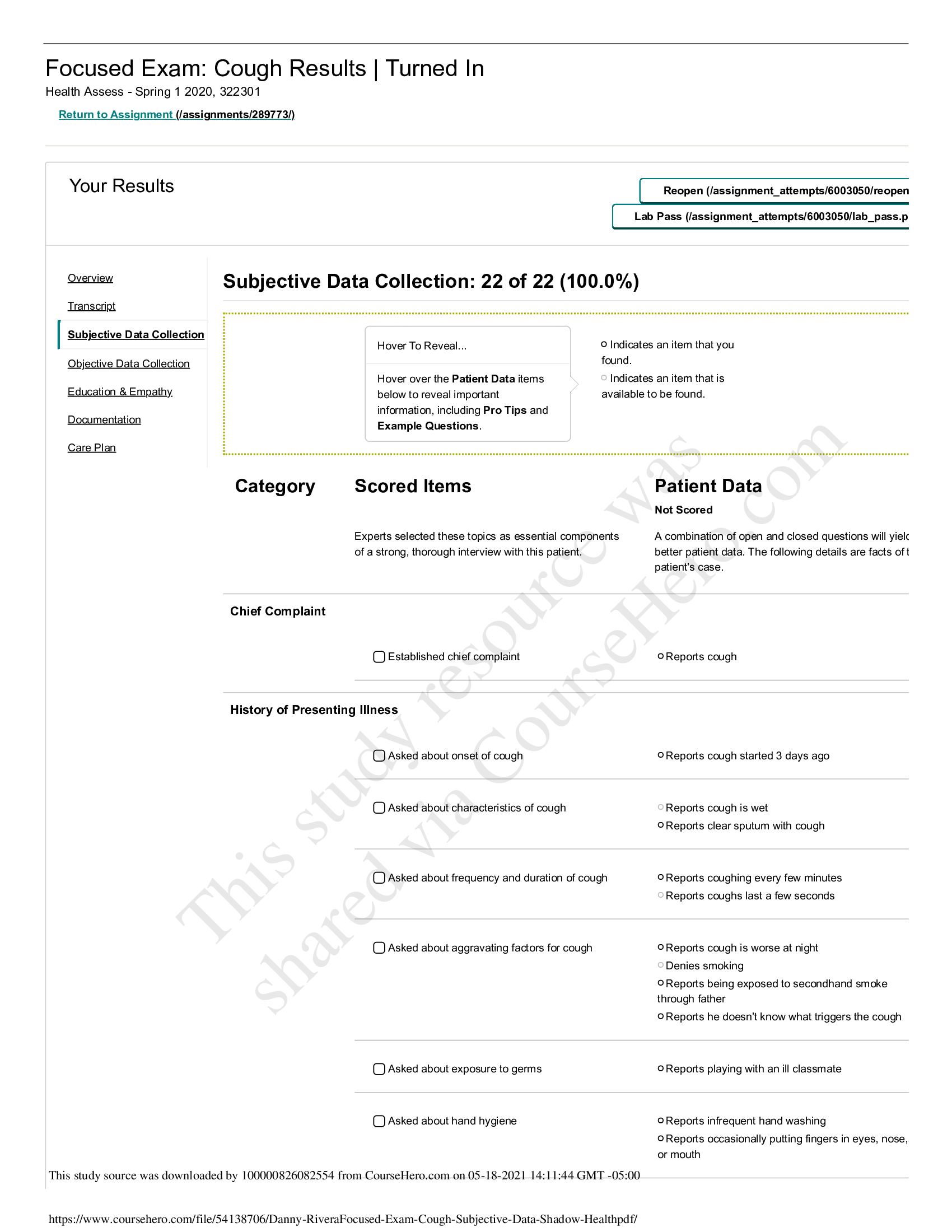 Danny Rivera.Focused Exam_ Cough _ Subjective Data_ Shadow Health