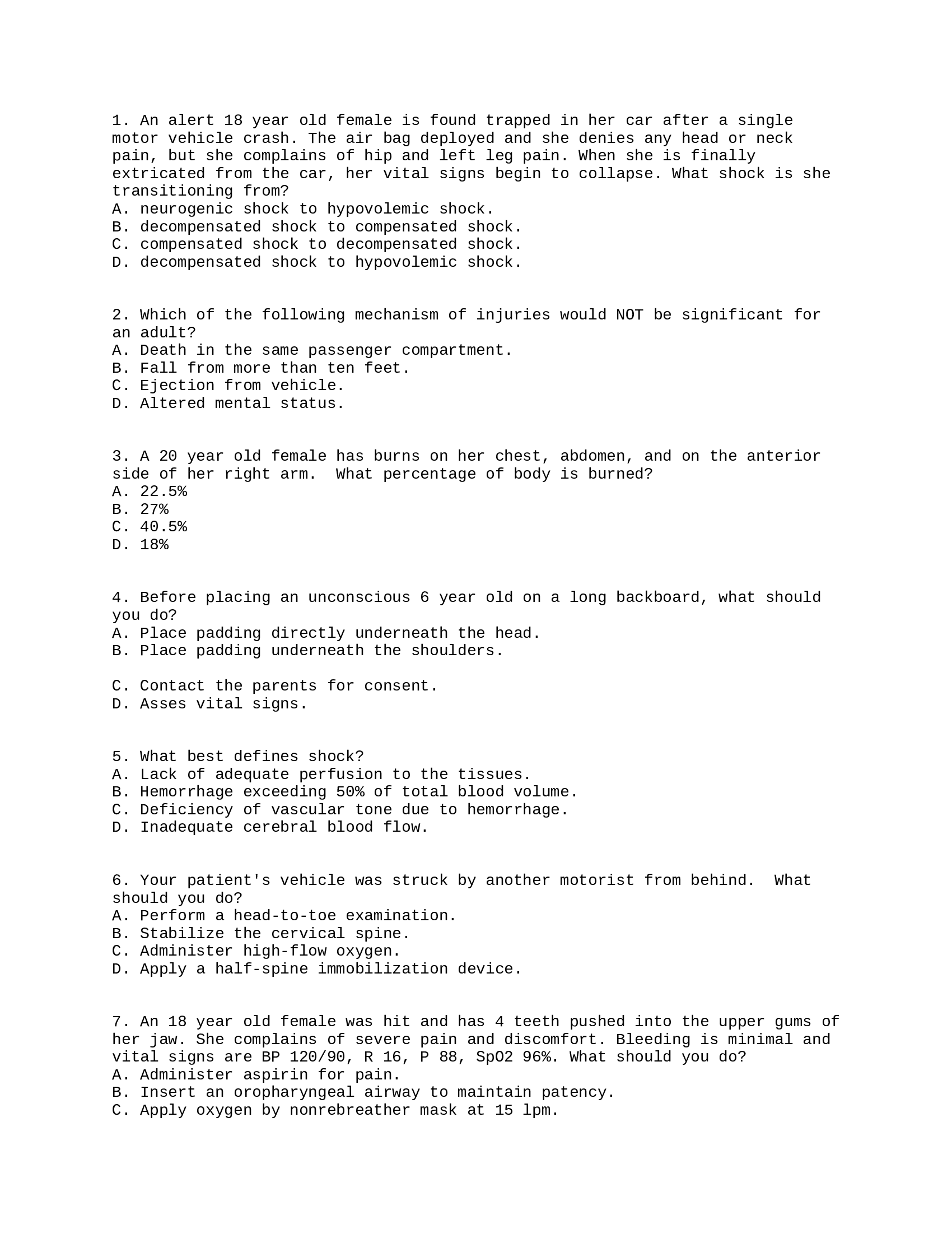 FISDAP Trauma Questions with Answers 2022