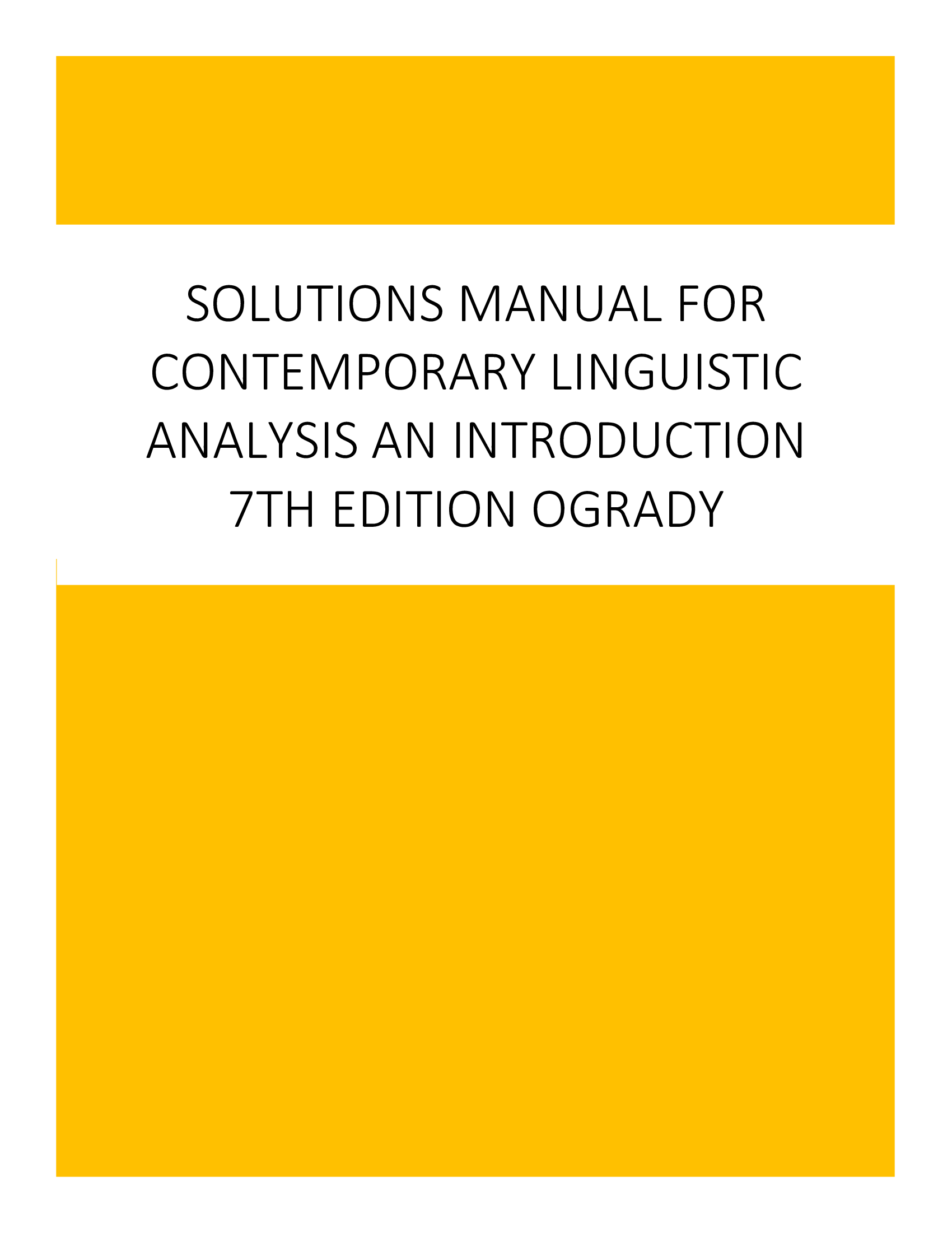 Solutions Manual for Contemporary Linguistic Analysis An Introduction 7th Edition OGrady