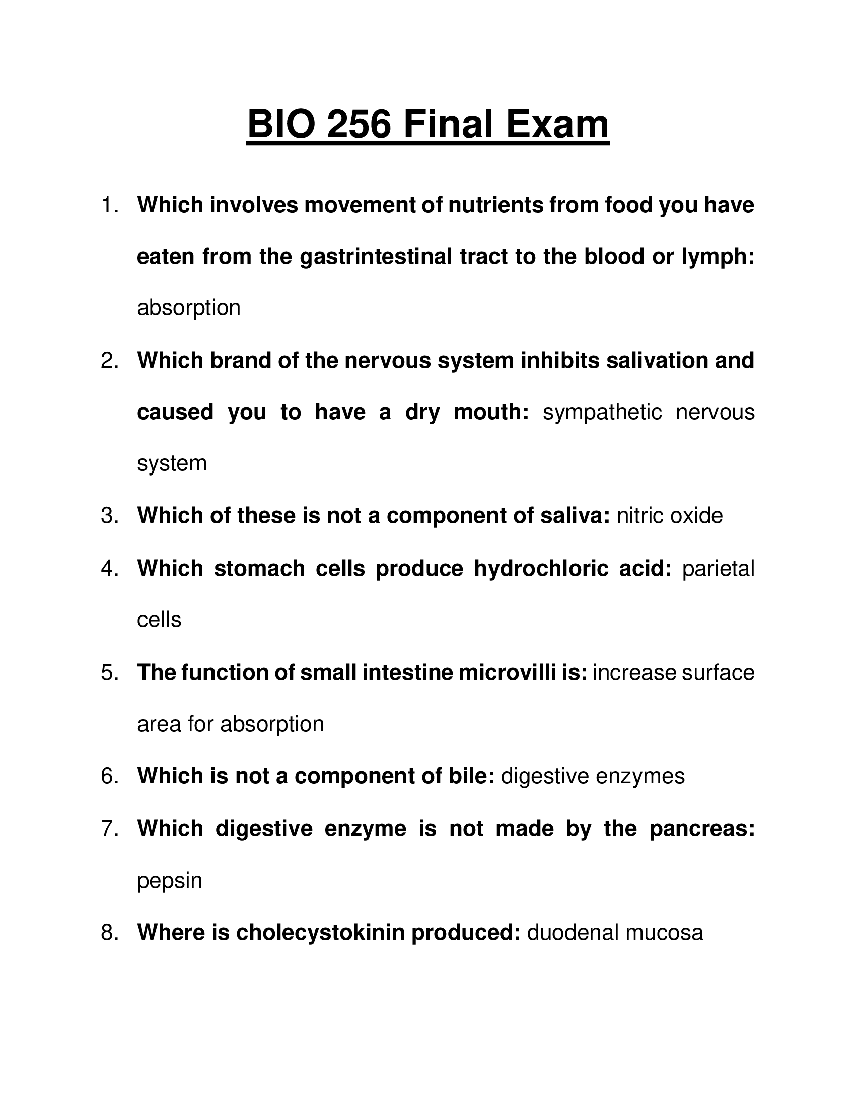 BIO 256 Final Exam 2023