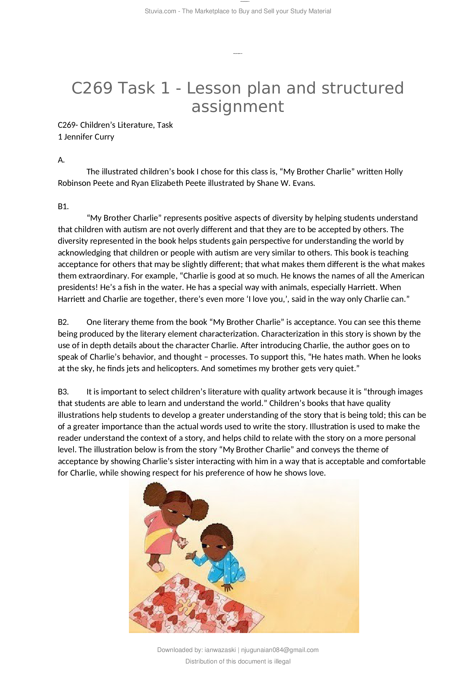 C269 task 1 lesson plan and structured assignment c269 children’s literature task 1