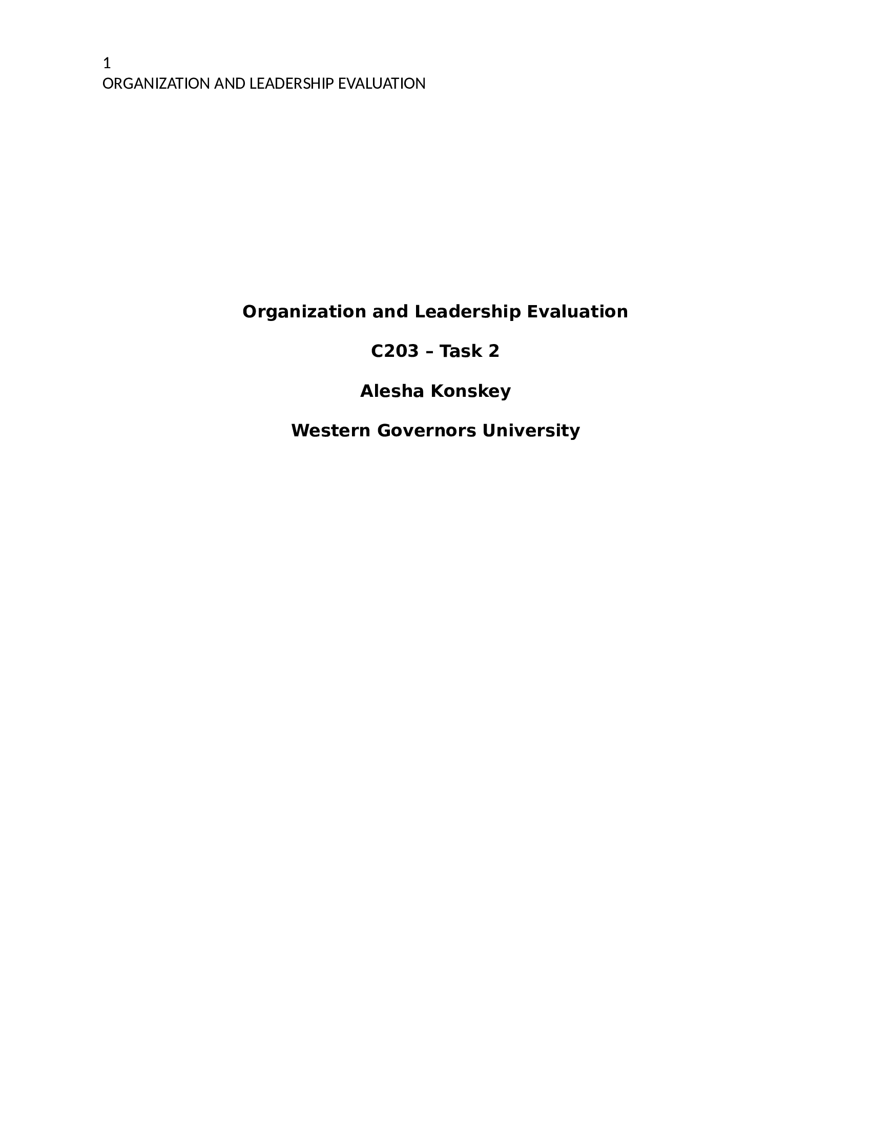 C203 Task 2 Organization and Leadership Evaluation.