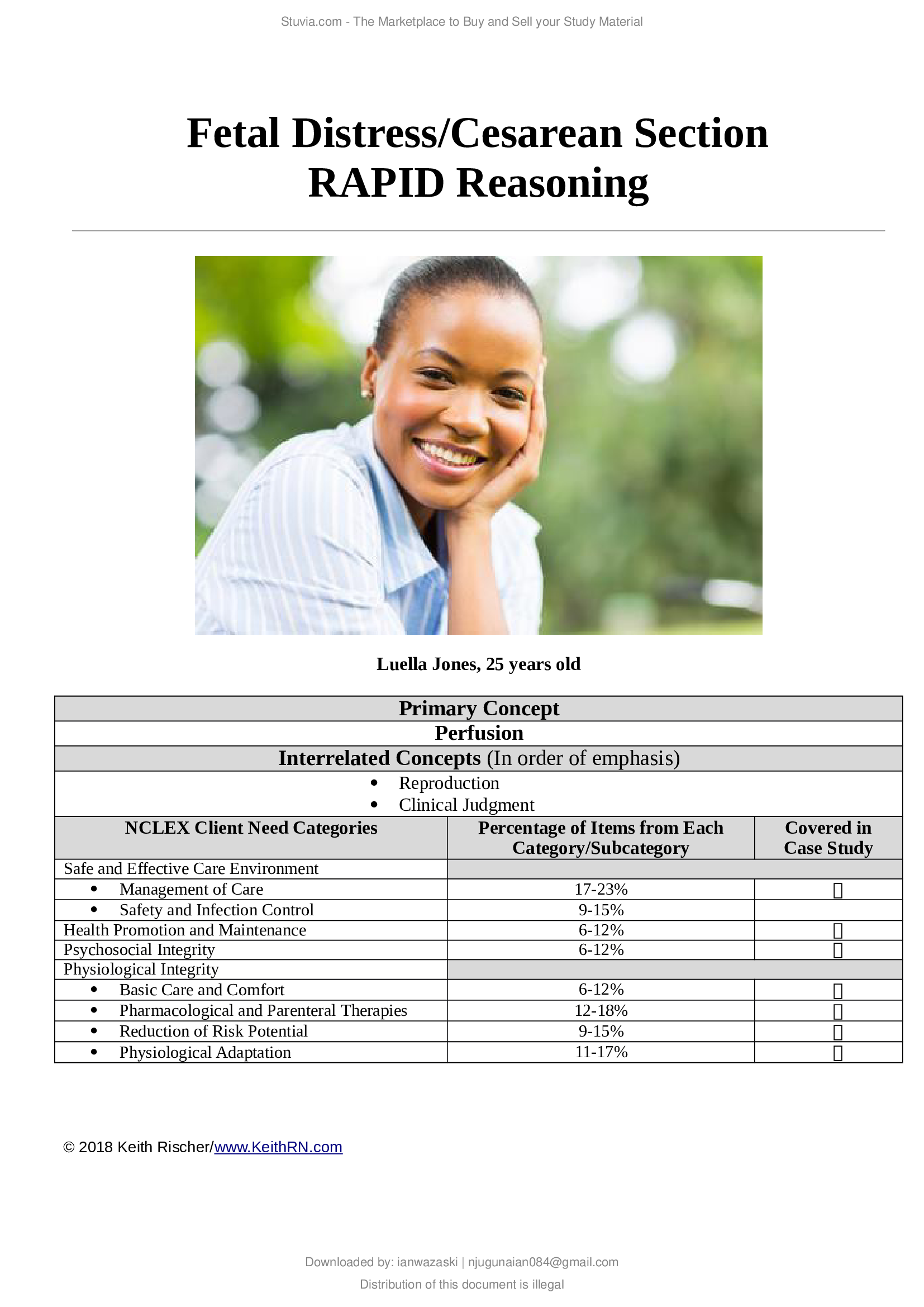 NRSG 3302 Week 5 Case Study Fetal Distress Cesarean Section RAPID Reasoning with complete solution