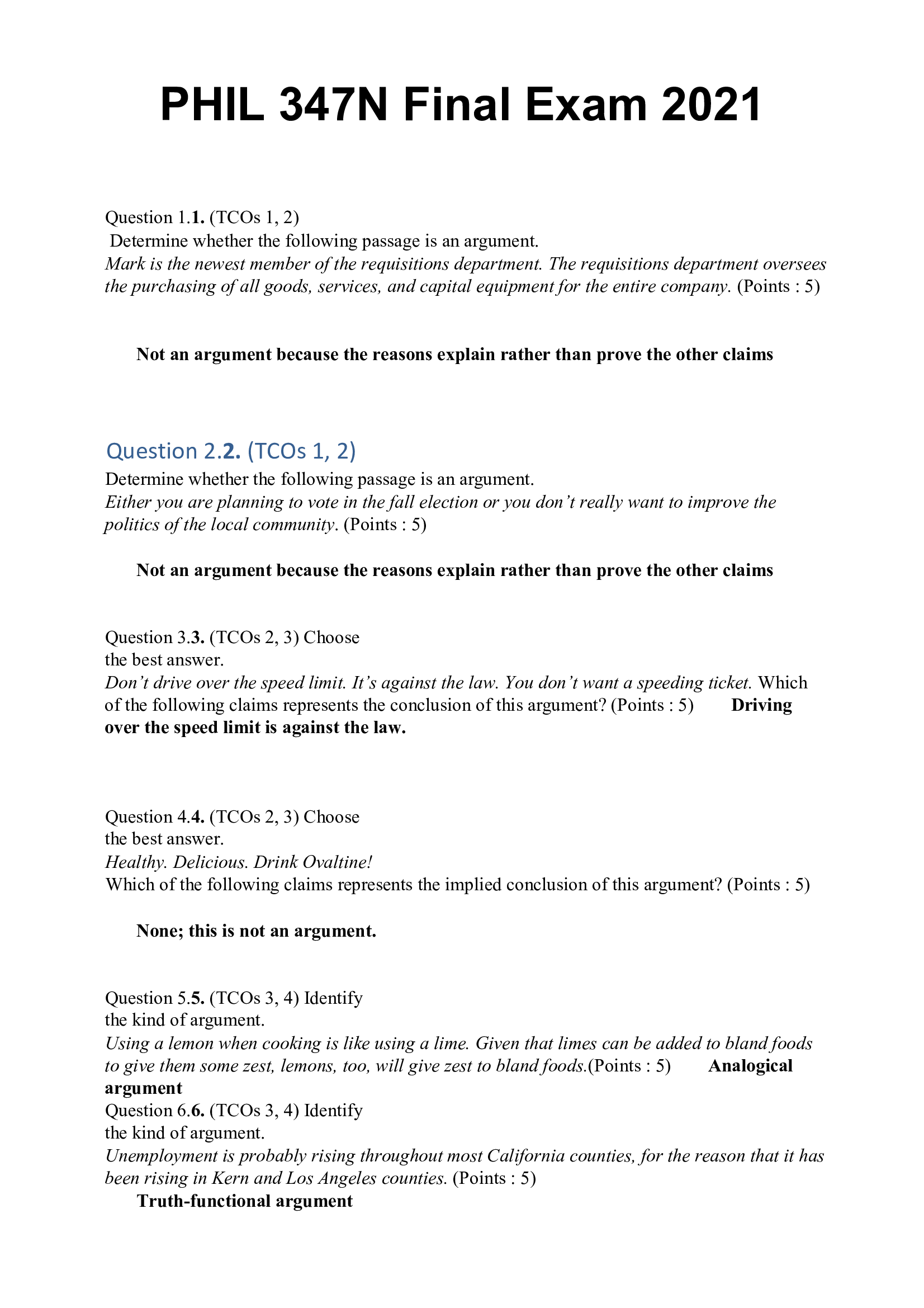 PHIL 347N Final Exam 2021