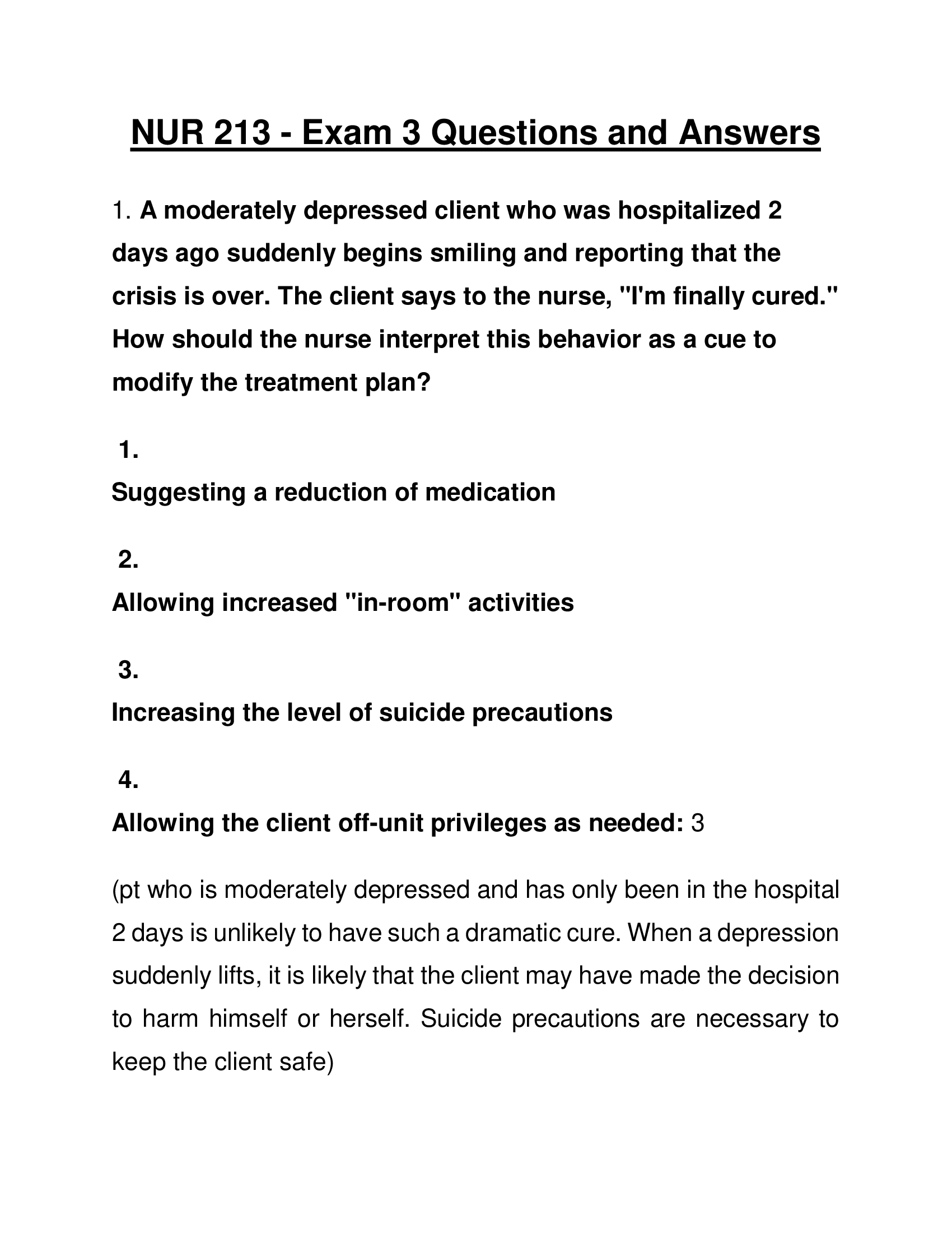 NUR 213 - Exam 3 Questions and Answers 2023