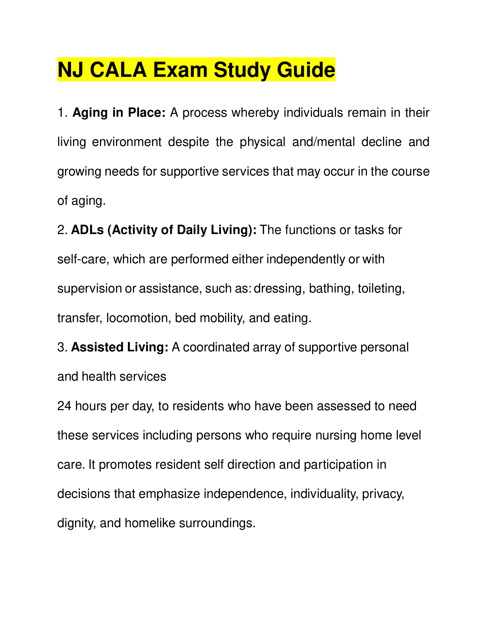 NJ CALA Exam Study Guide