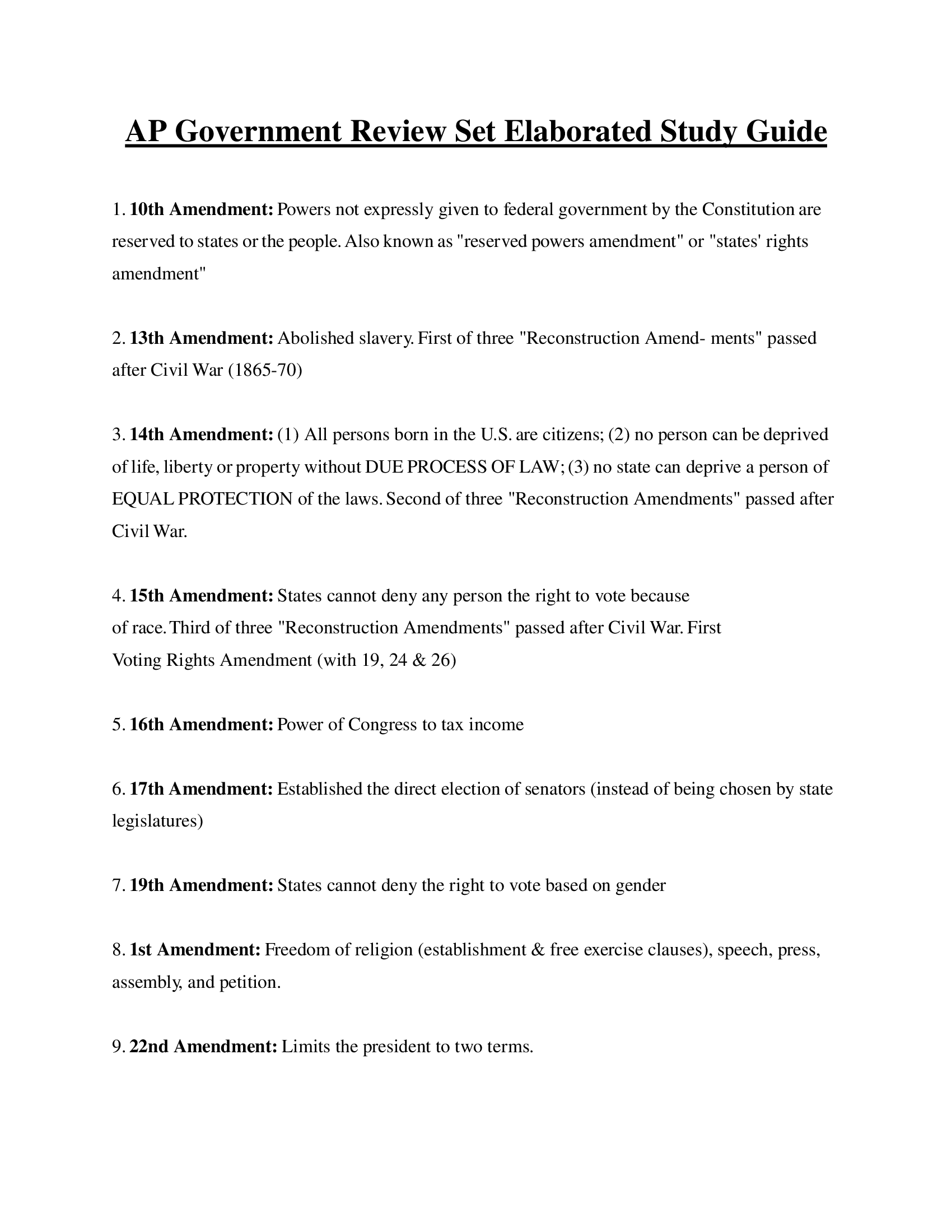 AP Government Review Set Elaborated Study Guide
