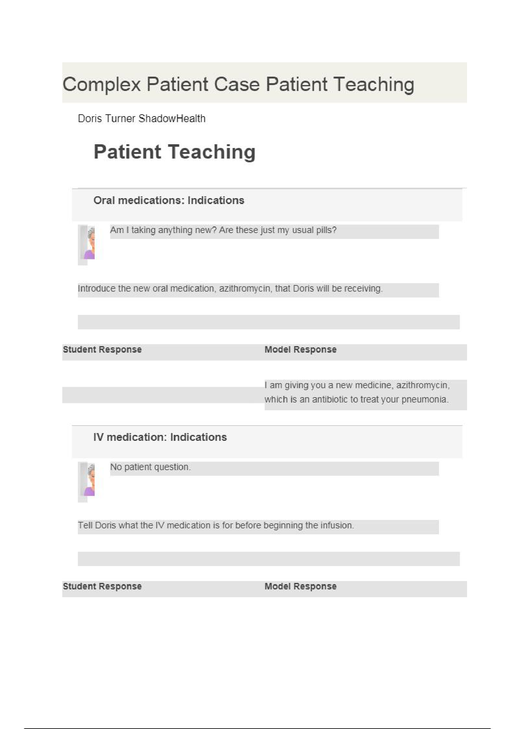 Doris Turner Shadow Health -Complex Patient Case Results