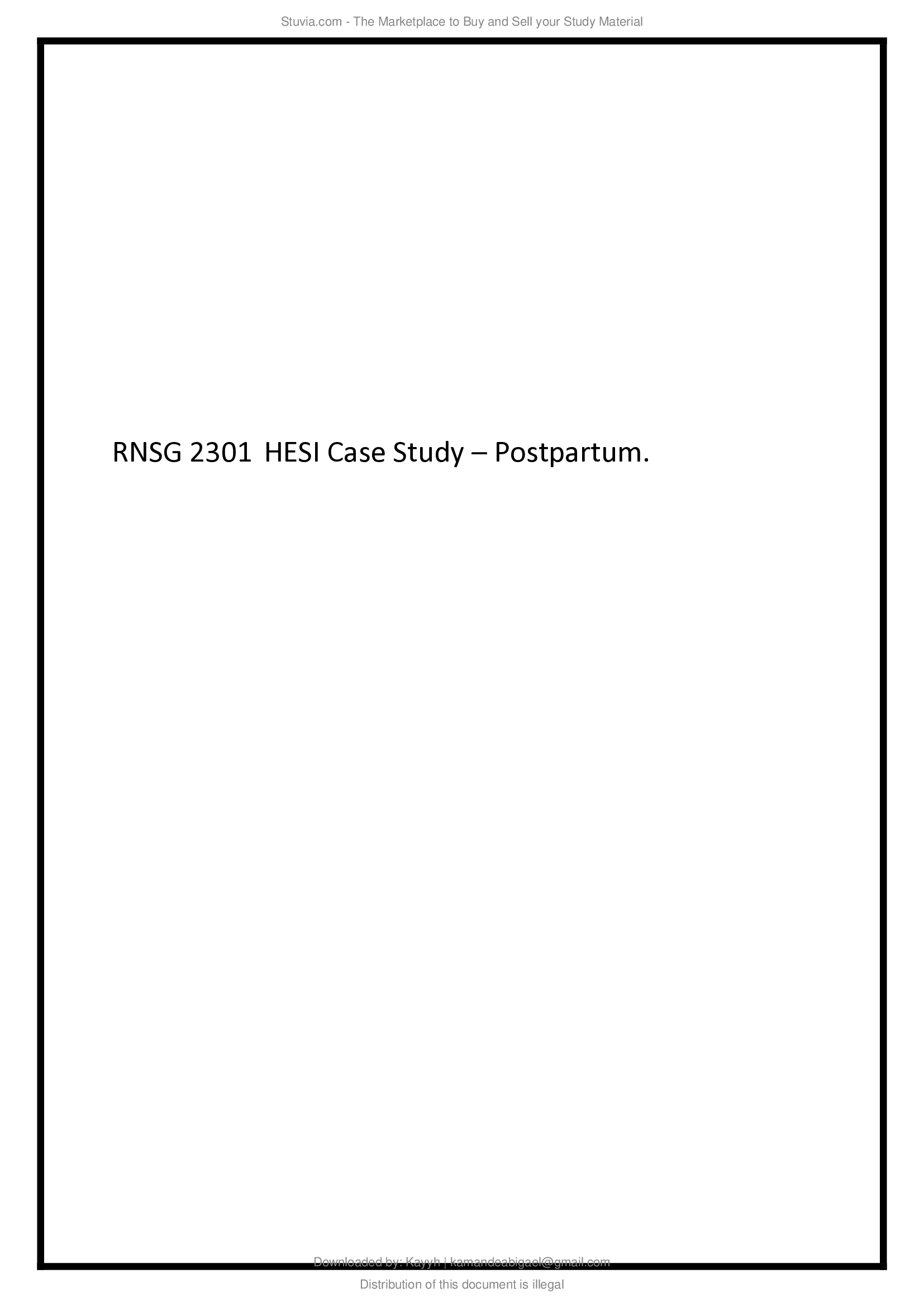 RNSG 2301 HESI Case Study – Postpartum