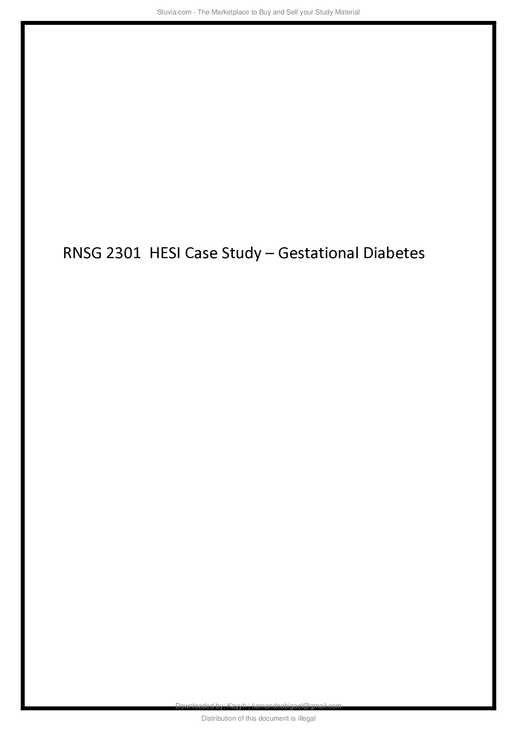 RNSG 2301 HESI Case Study – Gestational Diabetes
