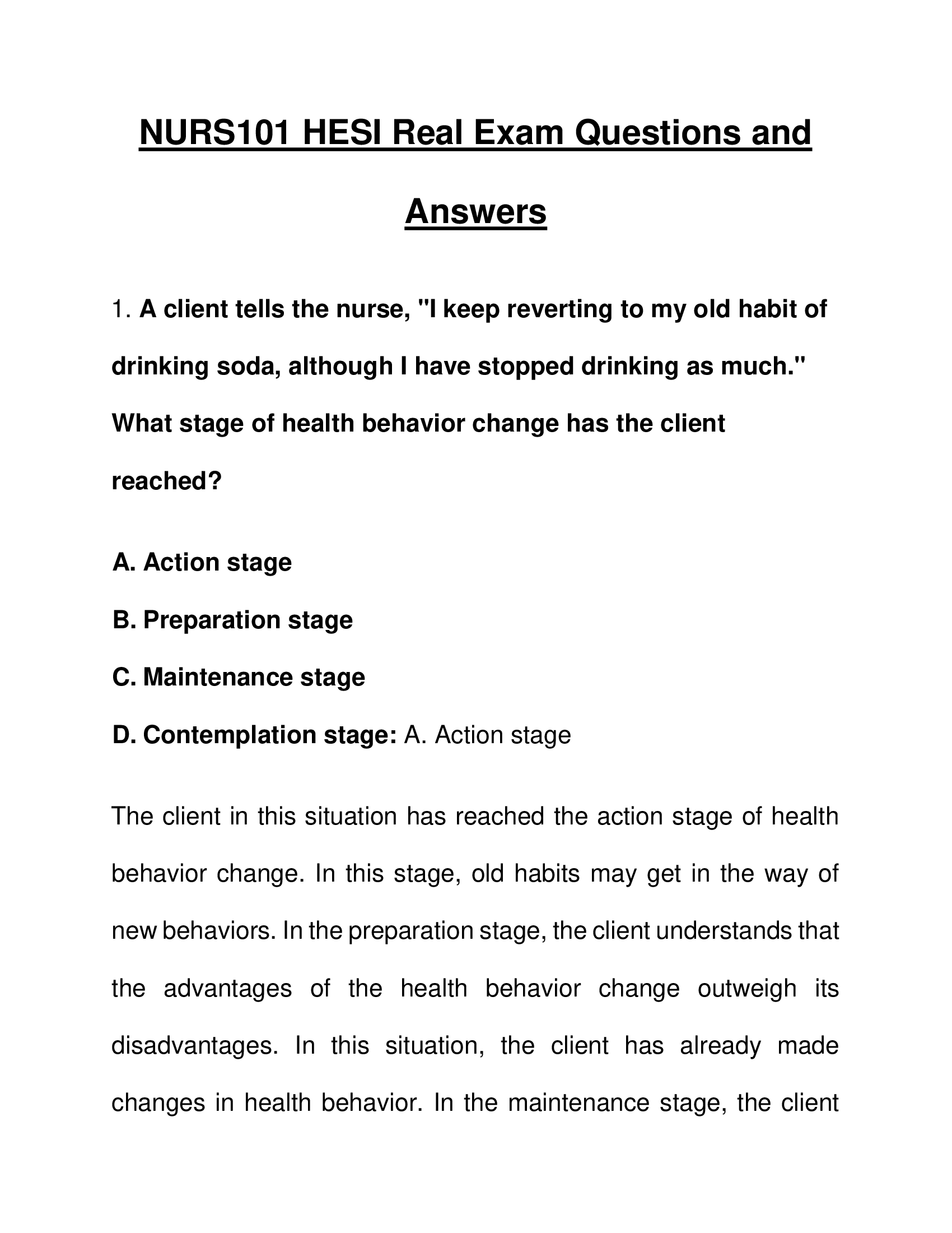 NURS101 HESI Real Exam Questions and Answers 2023