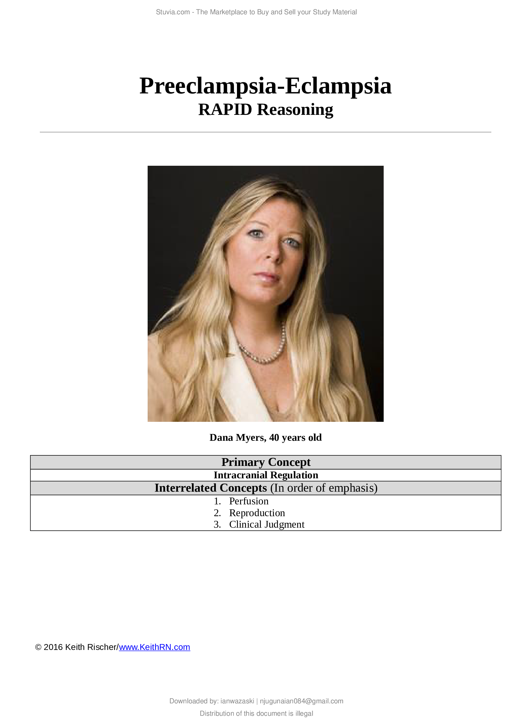NURSING NUR1211C PreeclampsiaEclampsia RAPID Reasoning; Dana Myers, 40 years old