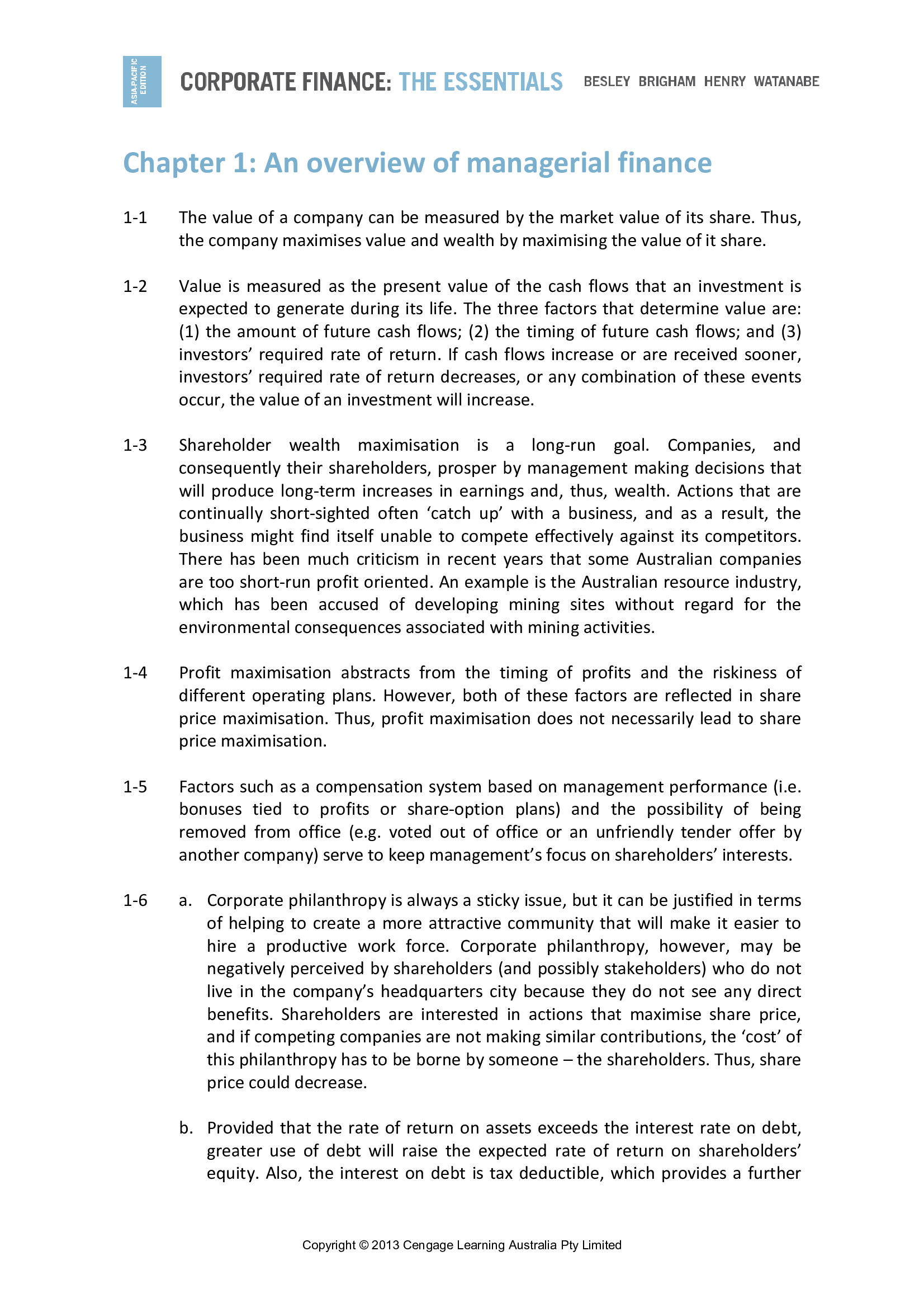 Solution Manual For Corporate Finance The Essentials Asia Pacific 1st Edition By Besley