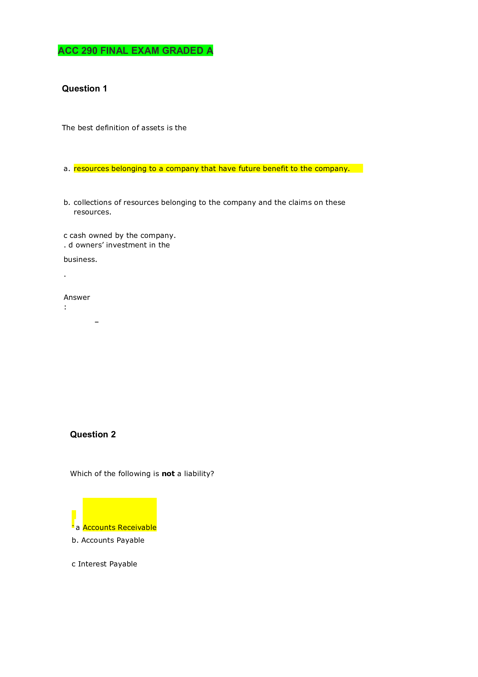 ACC 290 FINAL EXAM GRADED A 2021