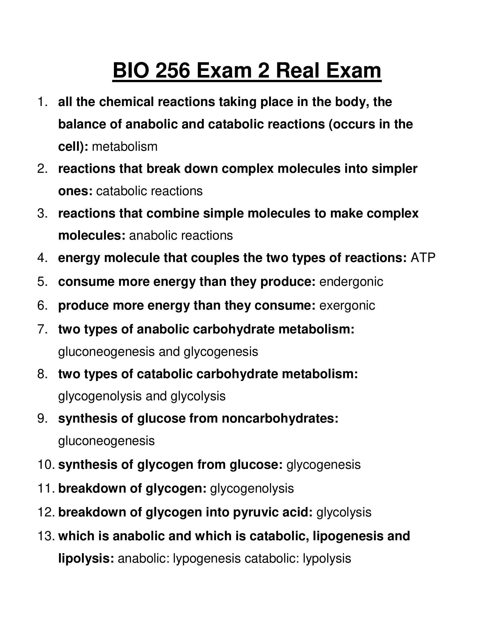 BIO 256 Exam 2 Real Exam 2023