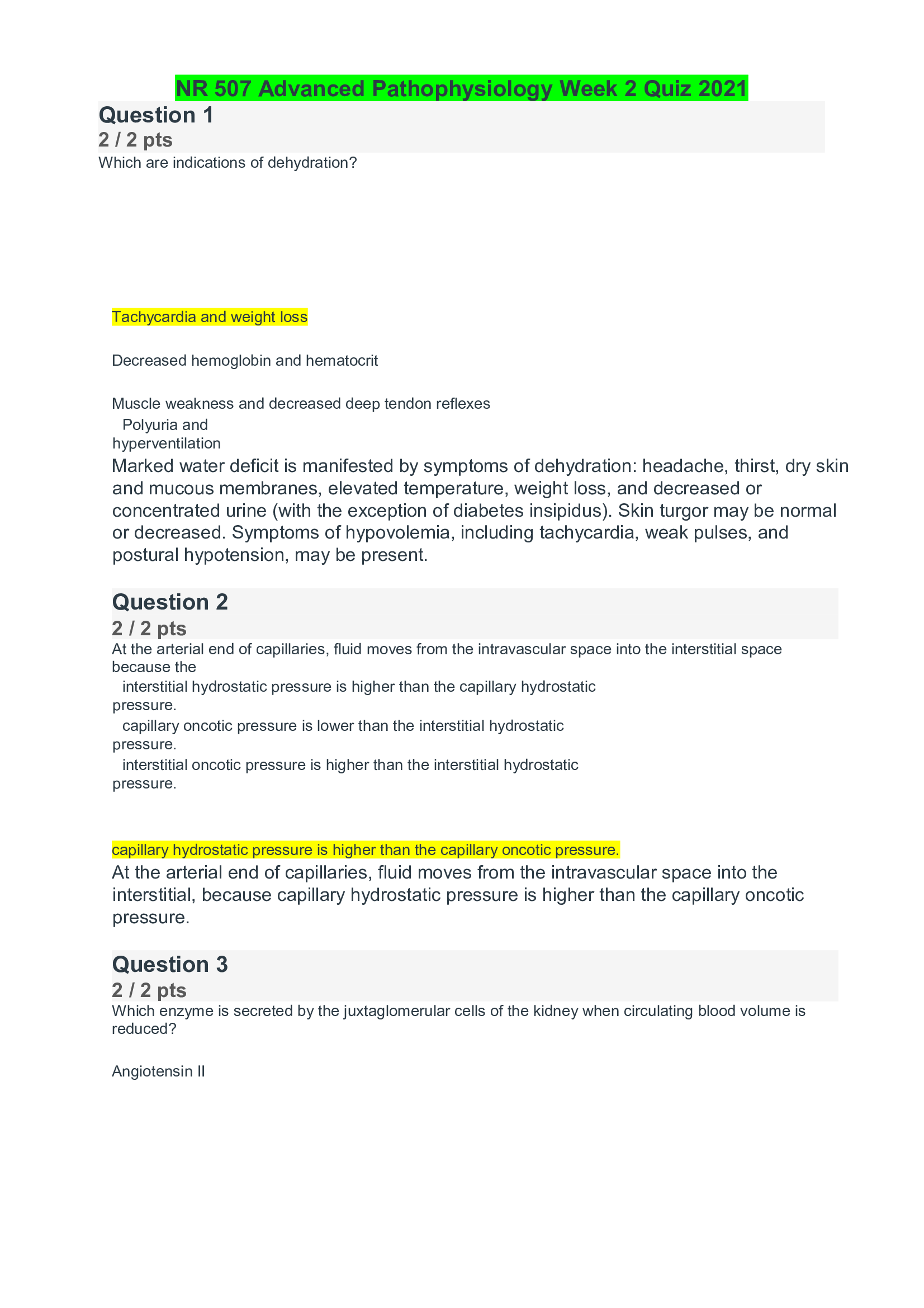 NR 507 Advanced Pathophysiology Week 2 Quiz 2021