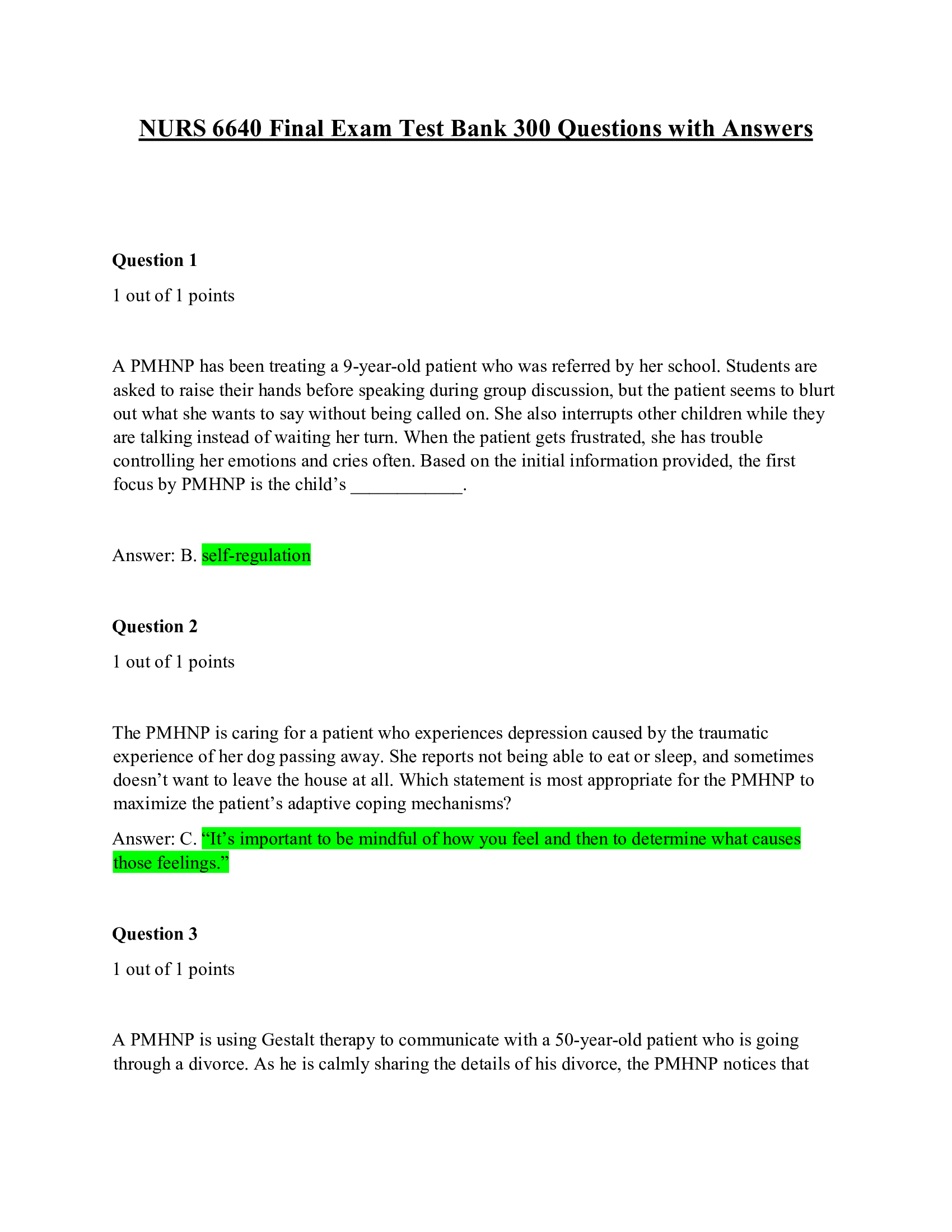 NURS 6640 Final Exam Test Bank 300 Questions with Answers