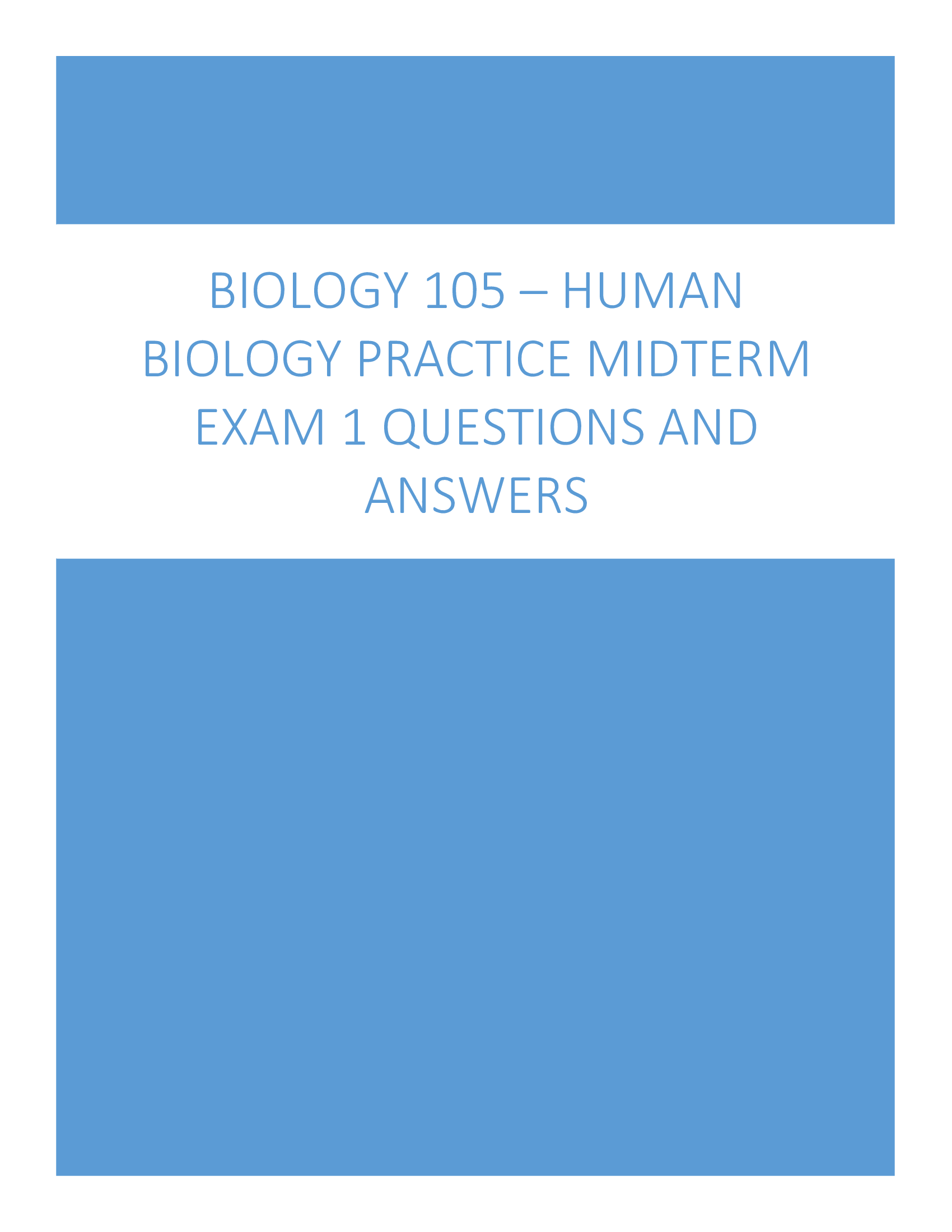 Biology 105 – Human Biology Practice Midterm Exam 1 Questions and Answers 2024
