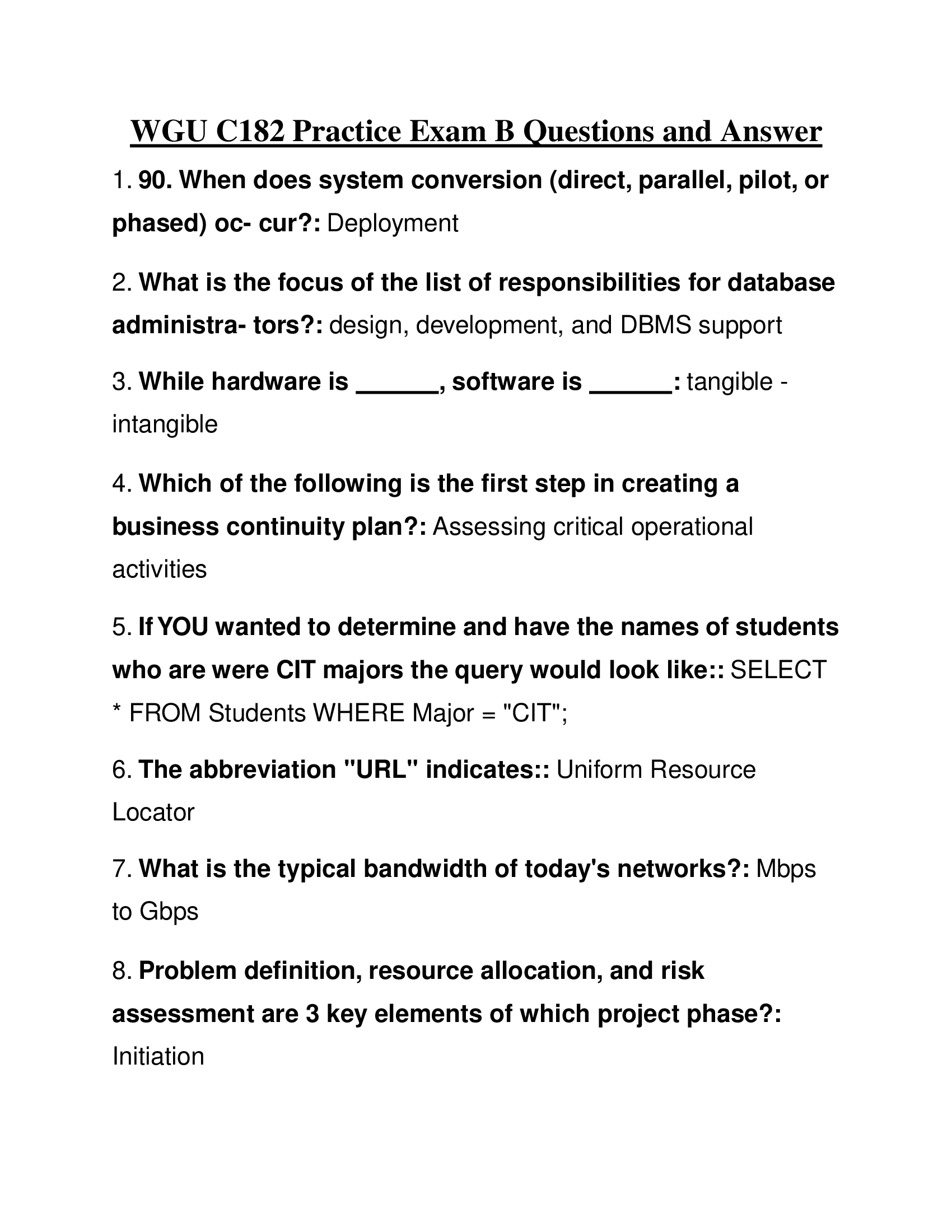 WGU C182 Practice Exam B Questions and Answer