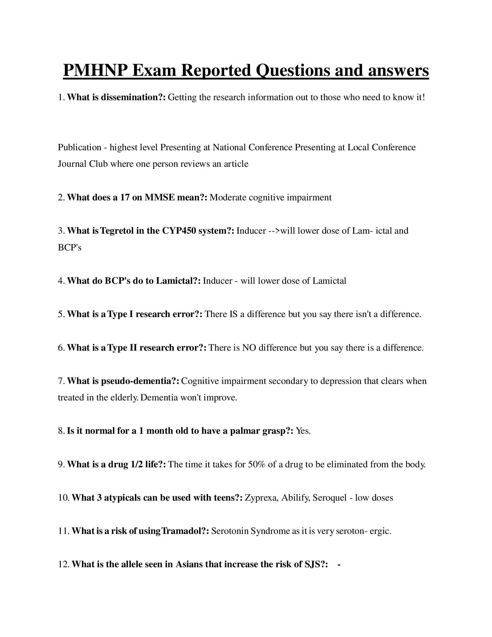 PMHNP Exam Reported Questions and answers