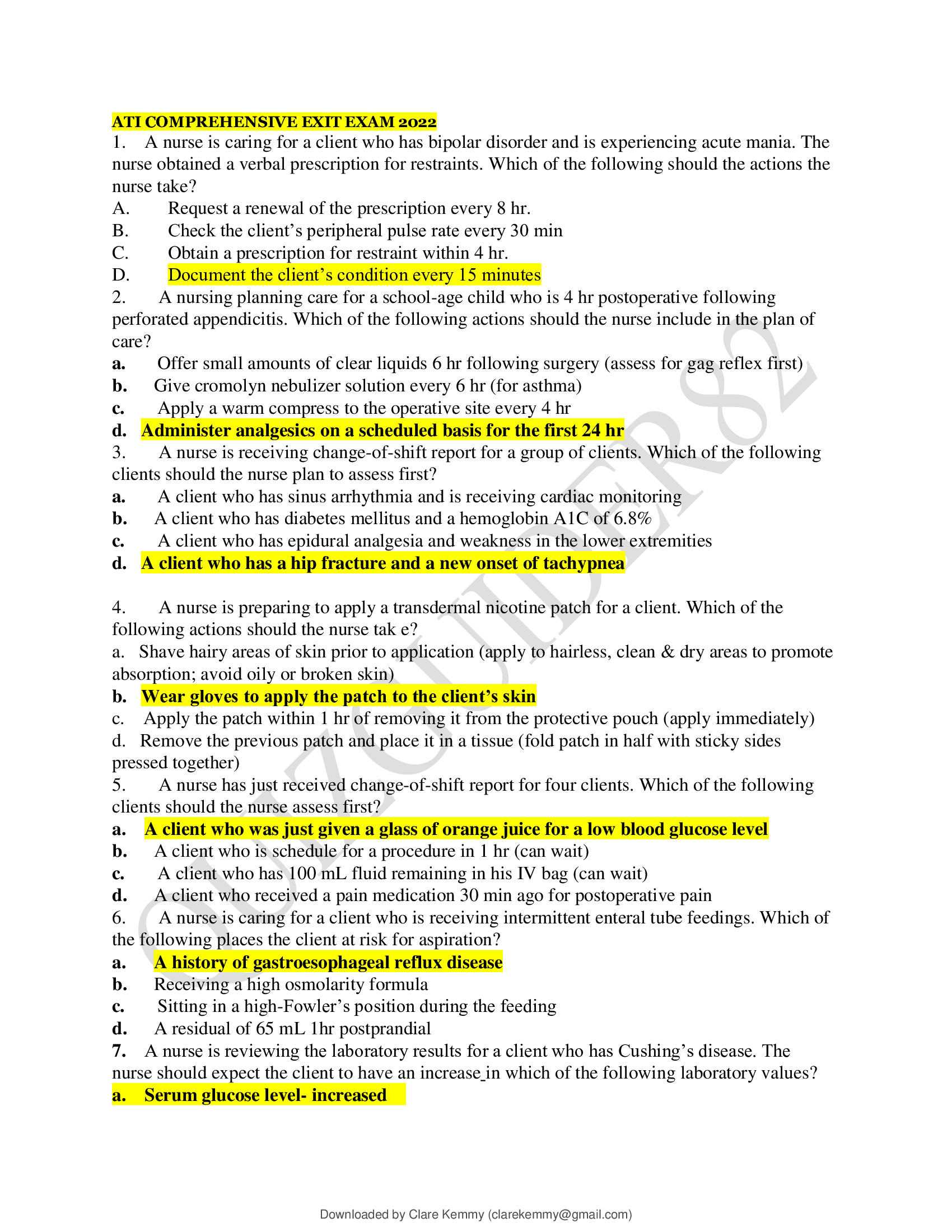 ATI COMPREHENSIVE EXIT EXAM 2022 COMPLETE SOLUTION