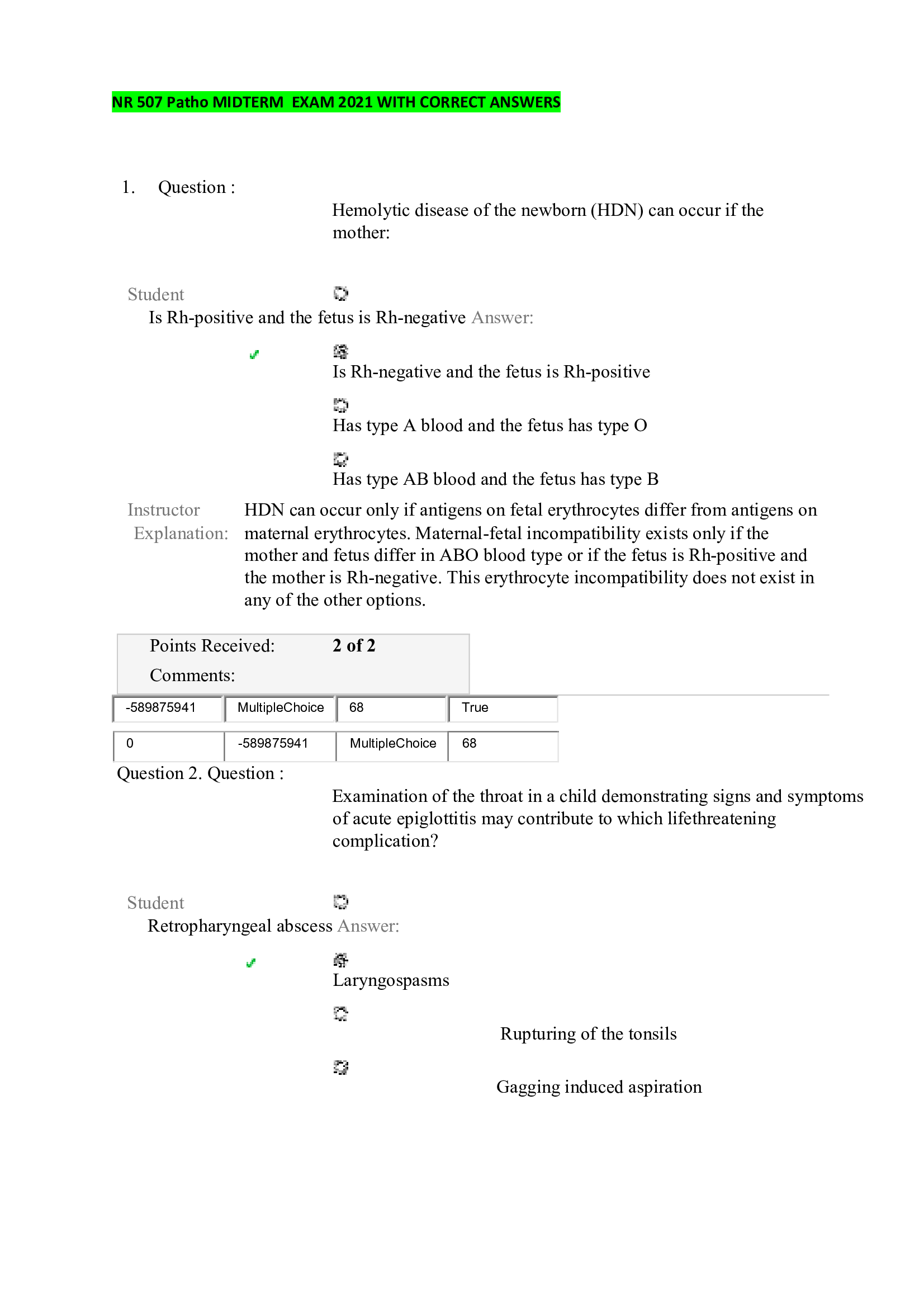 NR 507 Patho MIDTERM  EXAM 2021 WITH CORRECT ANSWERS