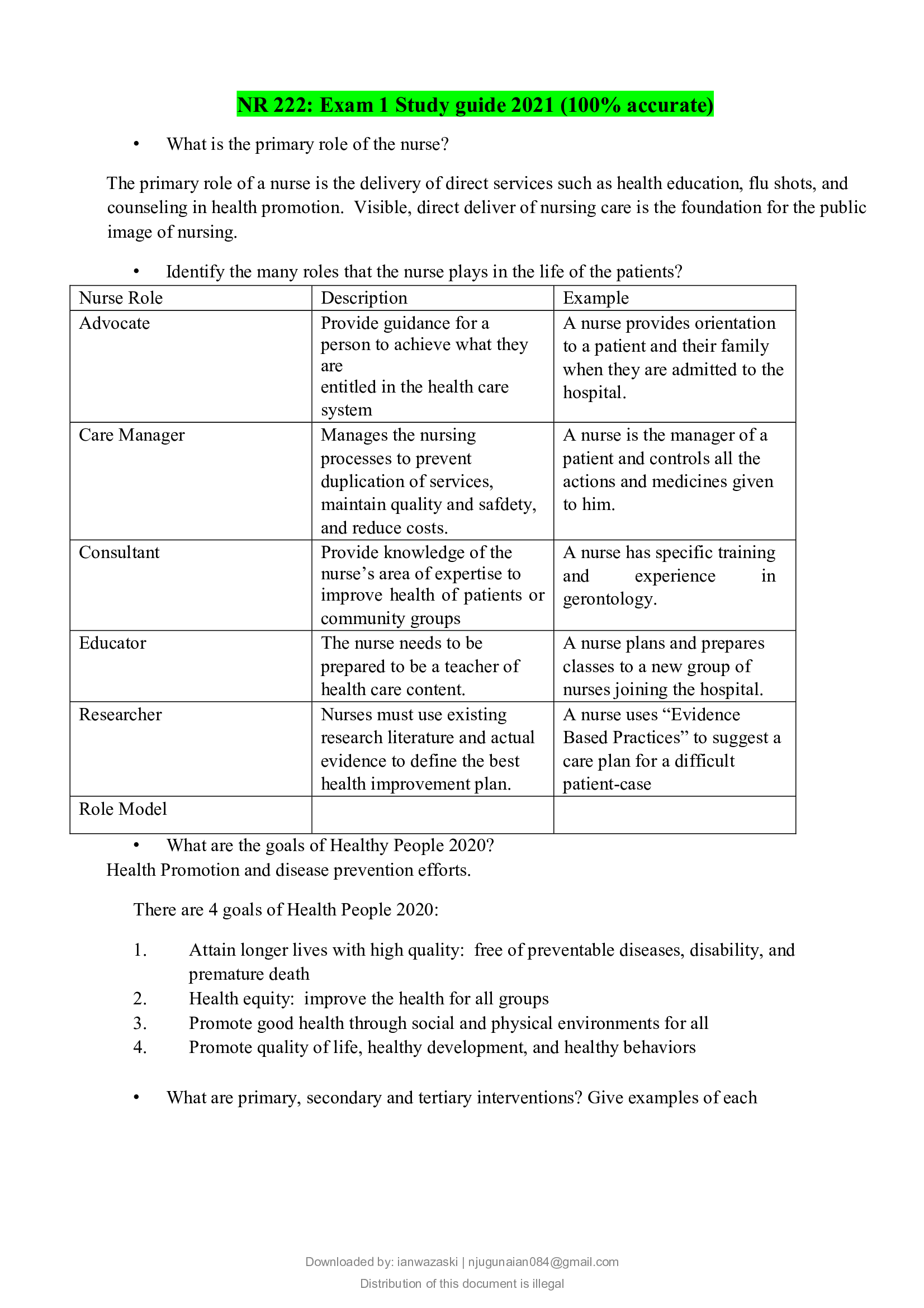 NR 222 Exam 1 Study guide 2021 (100% accurate)