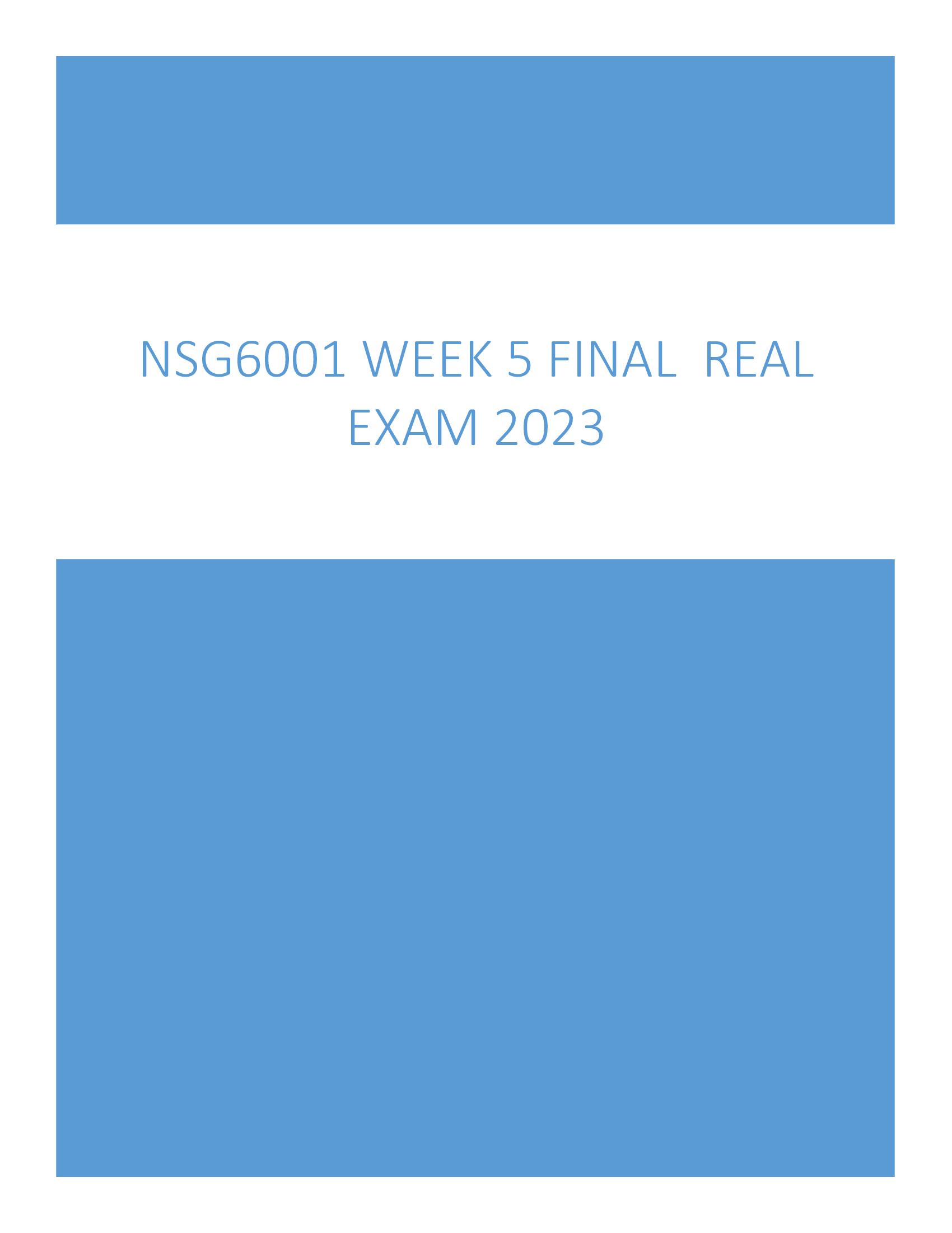 NSG6001 Week 5 Final Exam Real exam 2023